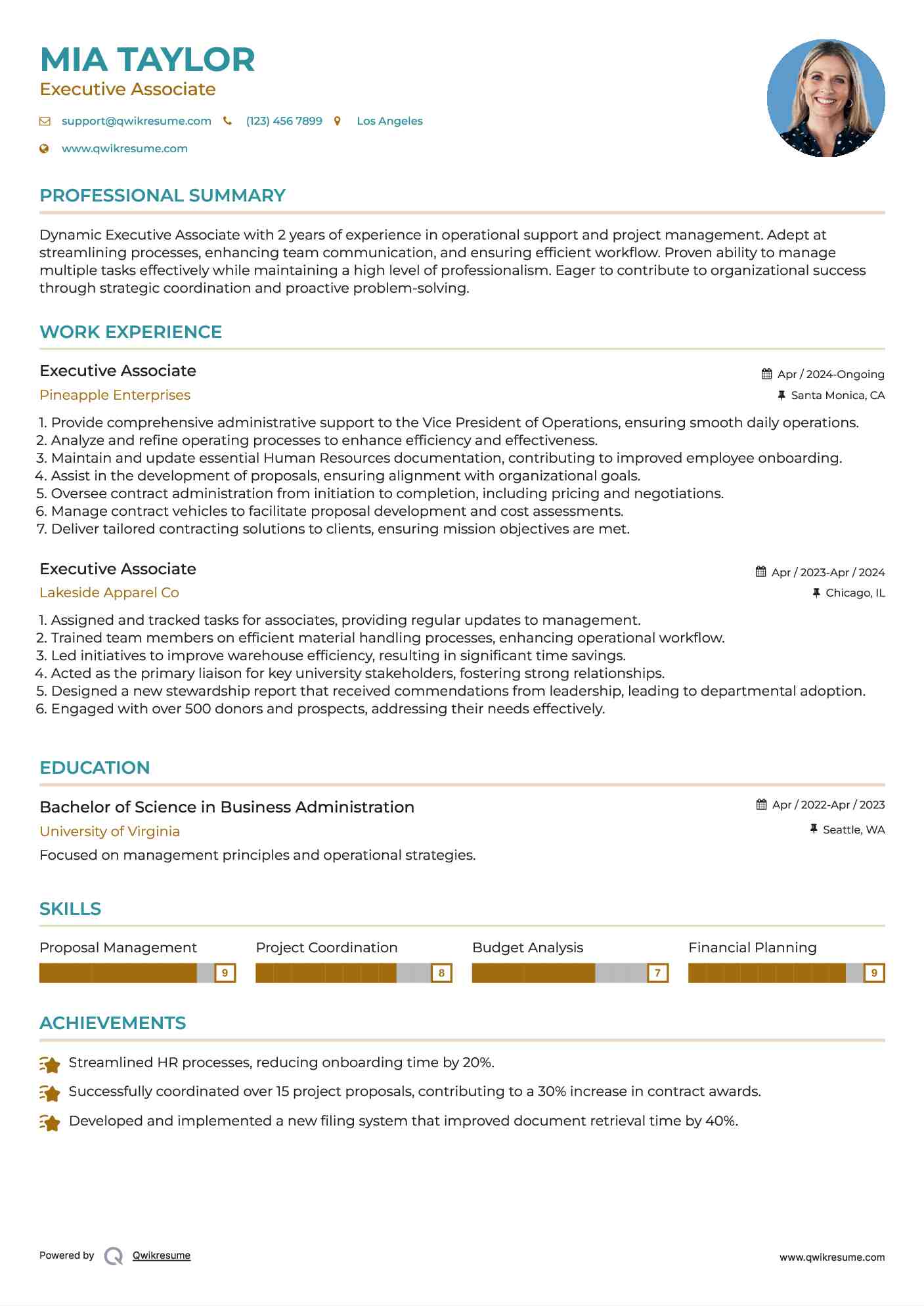 Executive Associate Resume Format