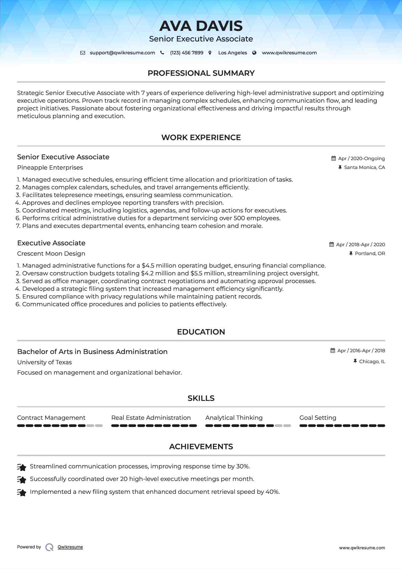 Senior Executive Associate Resume Model