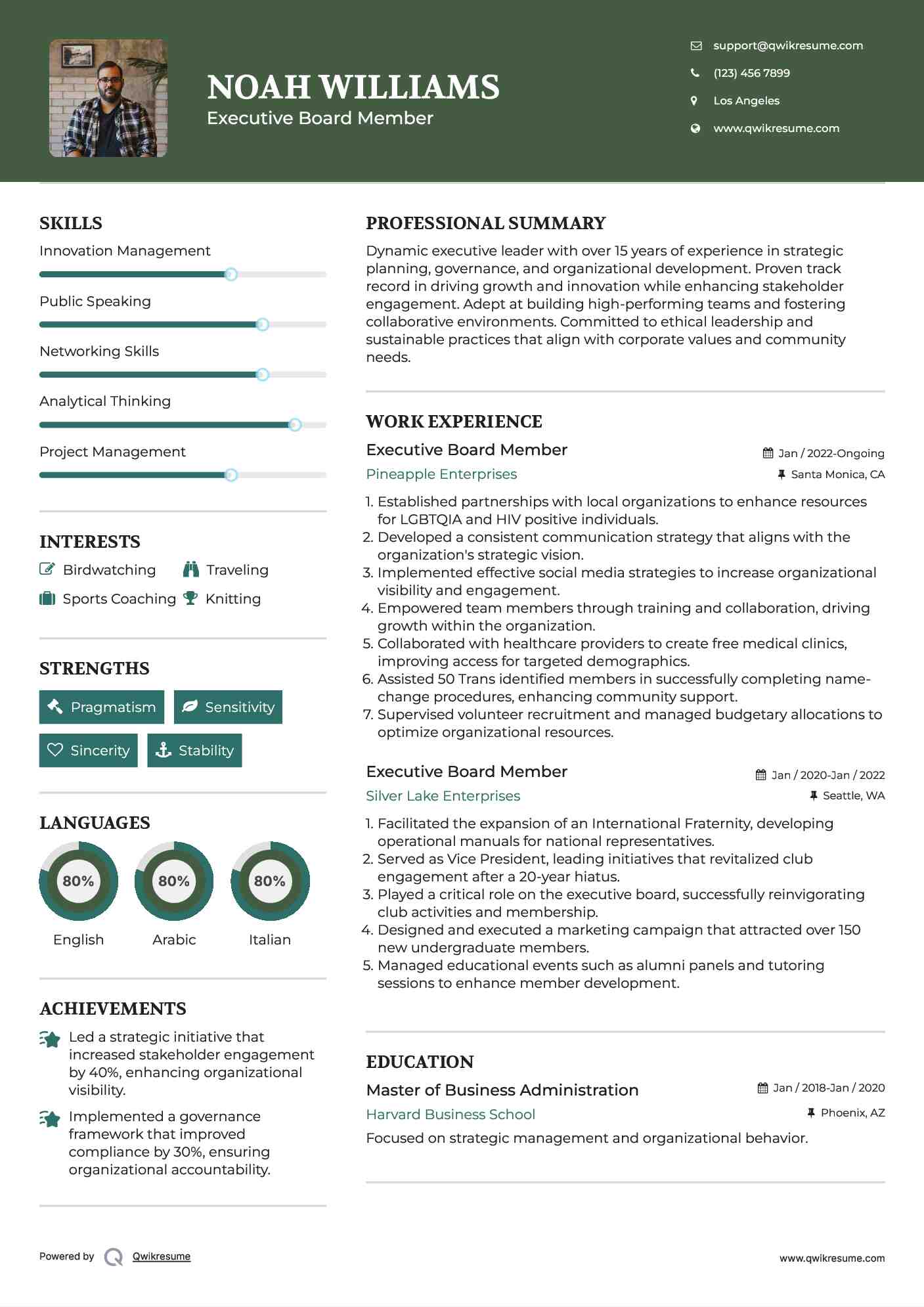 Executive Board Member Resume Sample