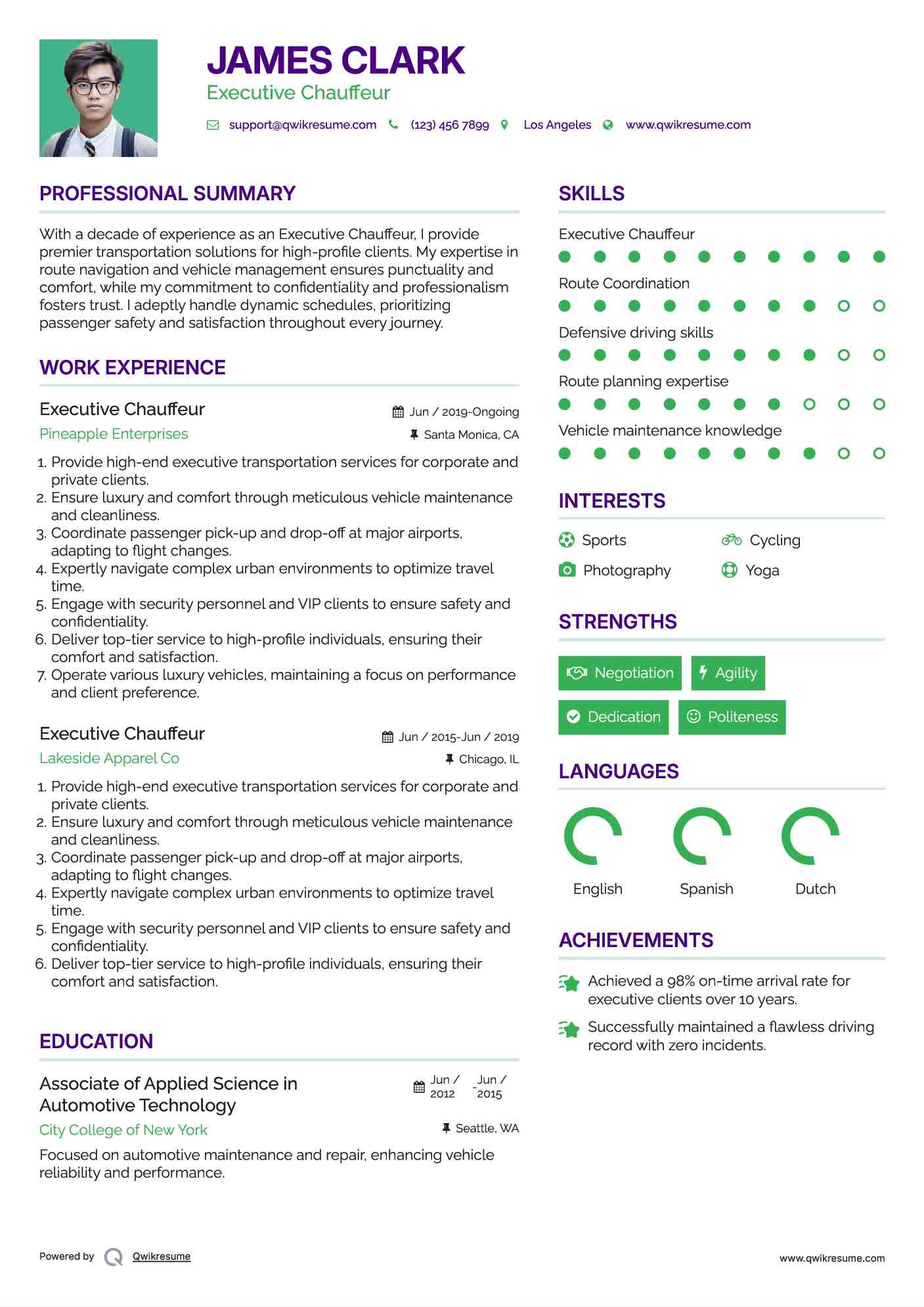 Executive Chauffeur Resume Example