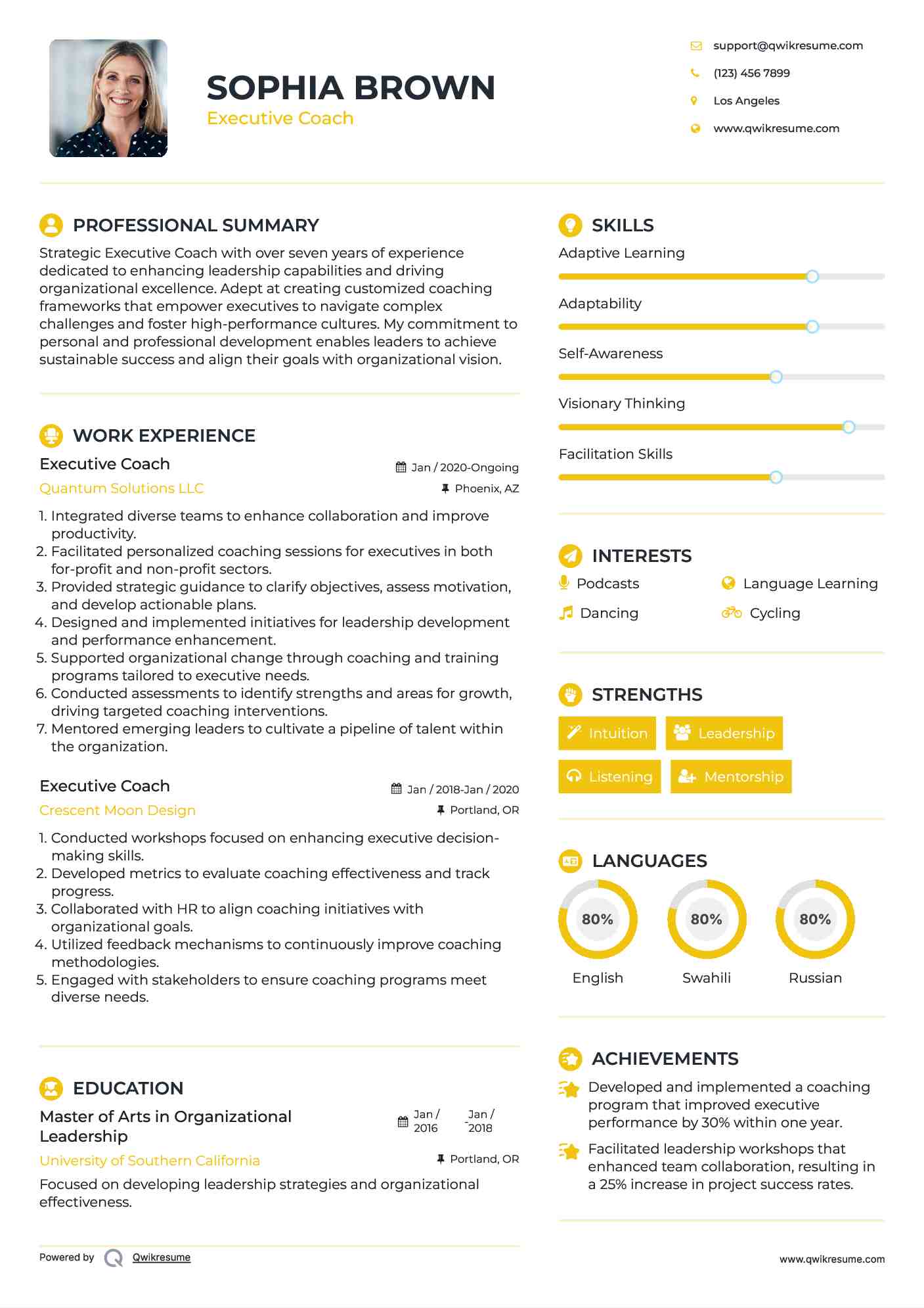 Executive Coach Resume Format