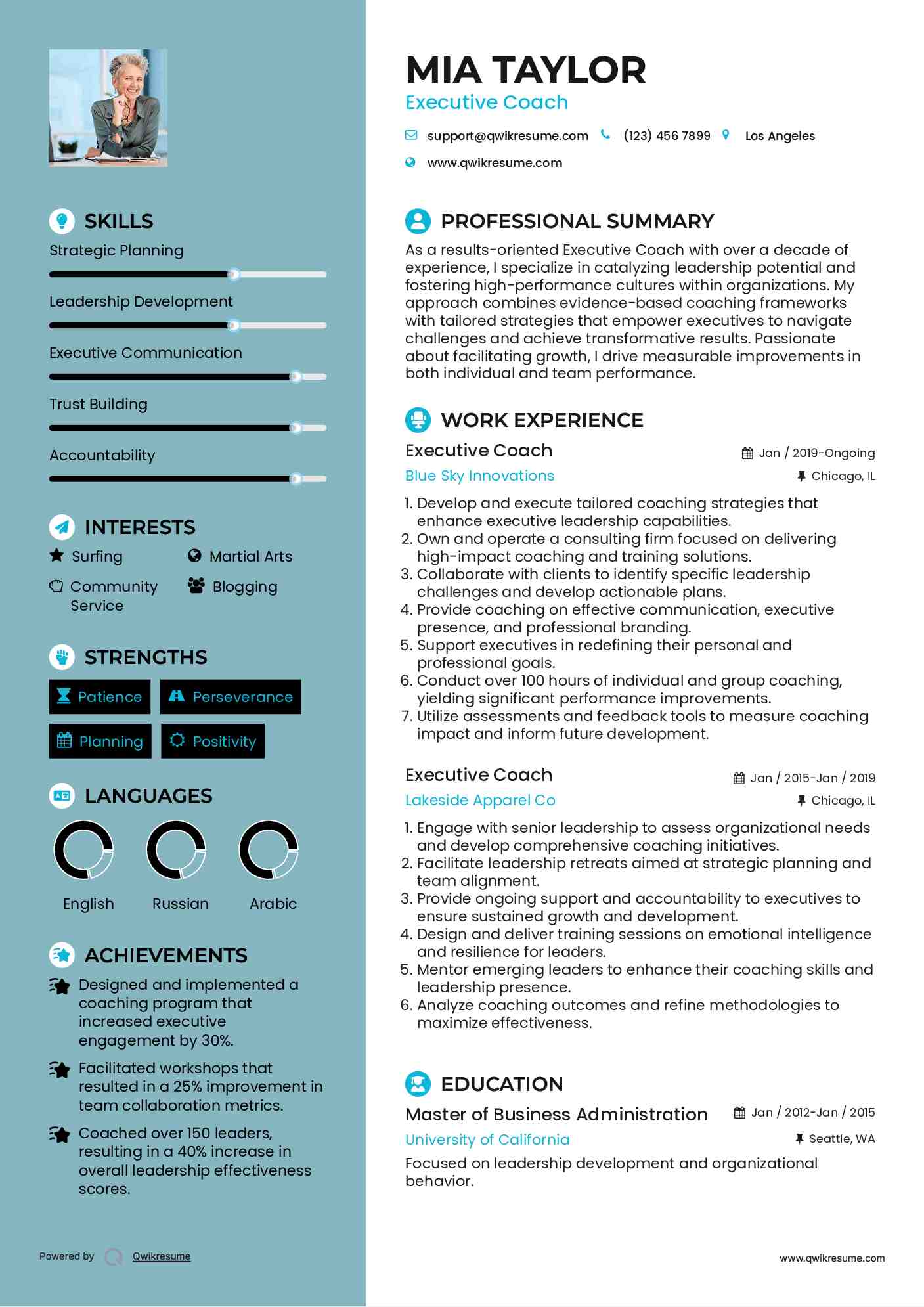 Executive Coach Resume Sample