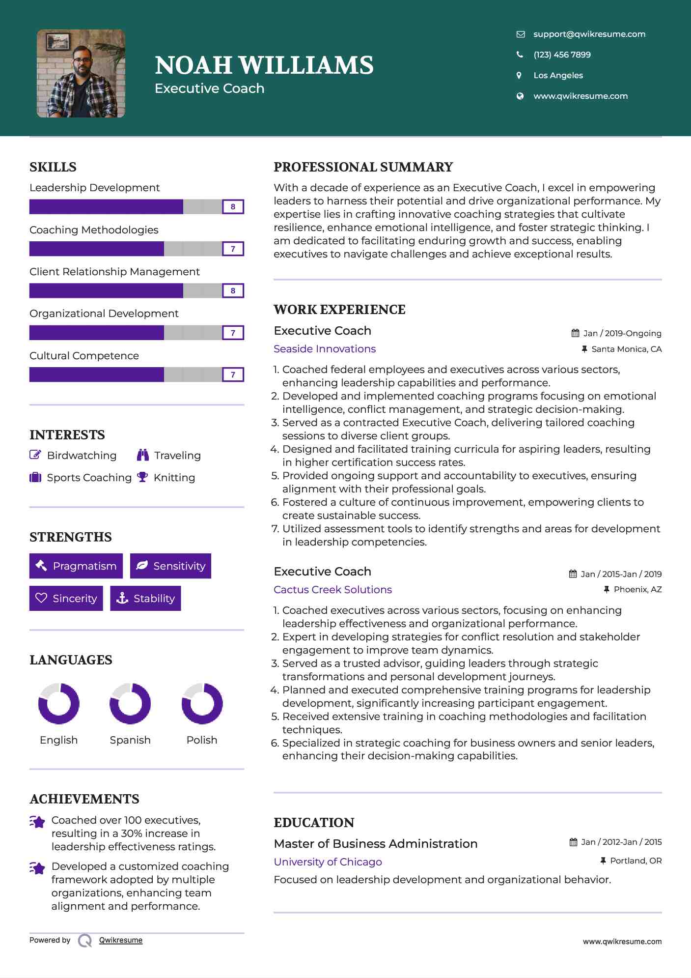 Executive Coach Resume Example
