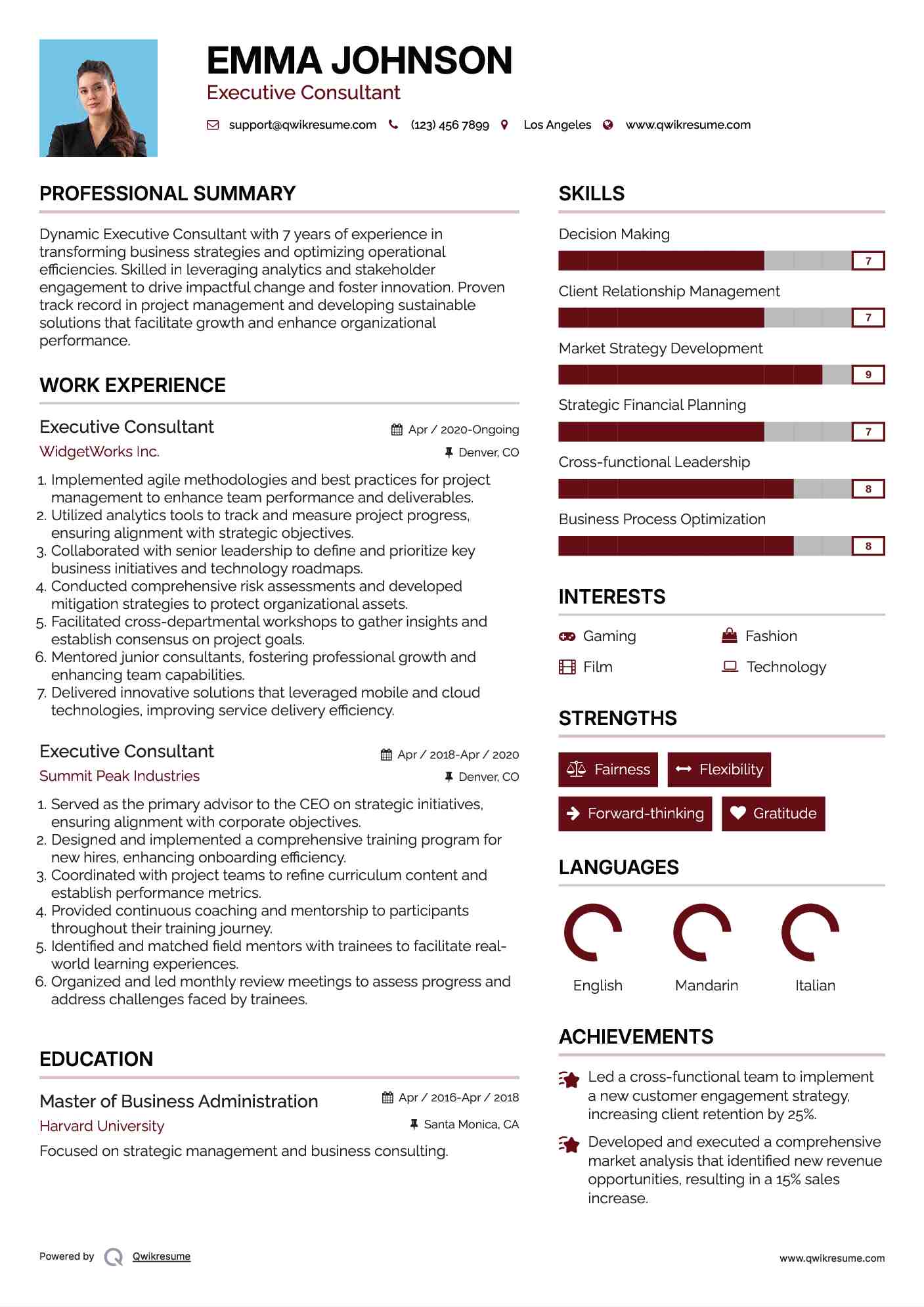 Executive Consultant Resume Sample
