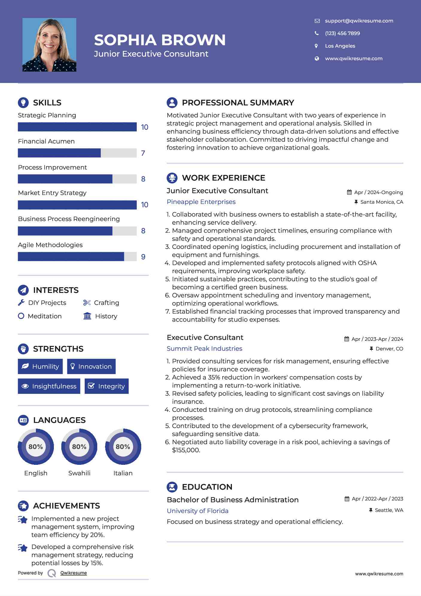 Junior Executive Consultant Resume Template