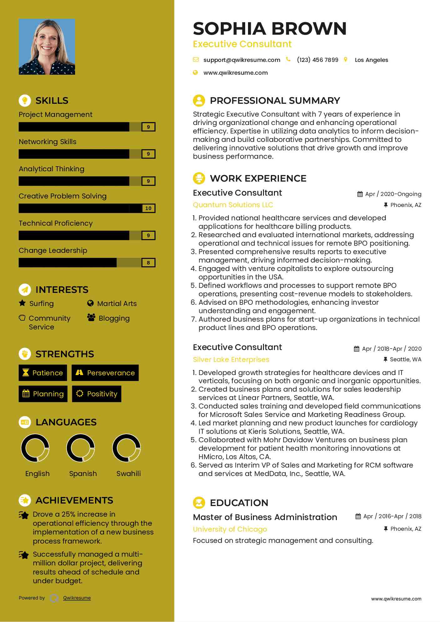 Executive Consultant Resume Sample