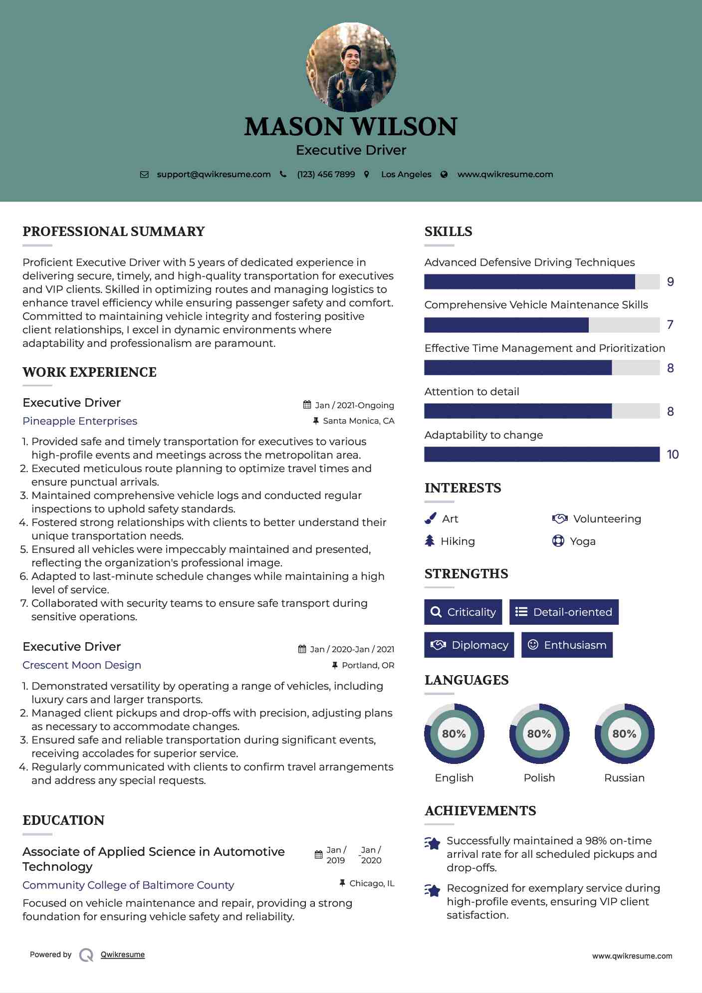 Executive Driver Resume Sample