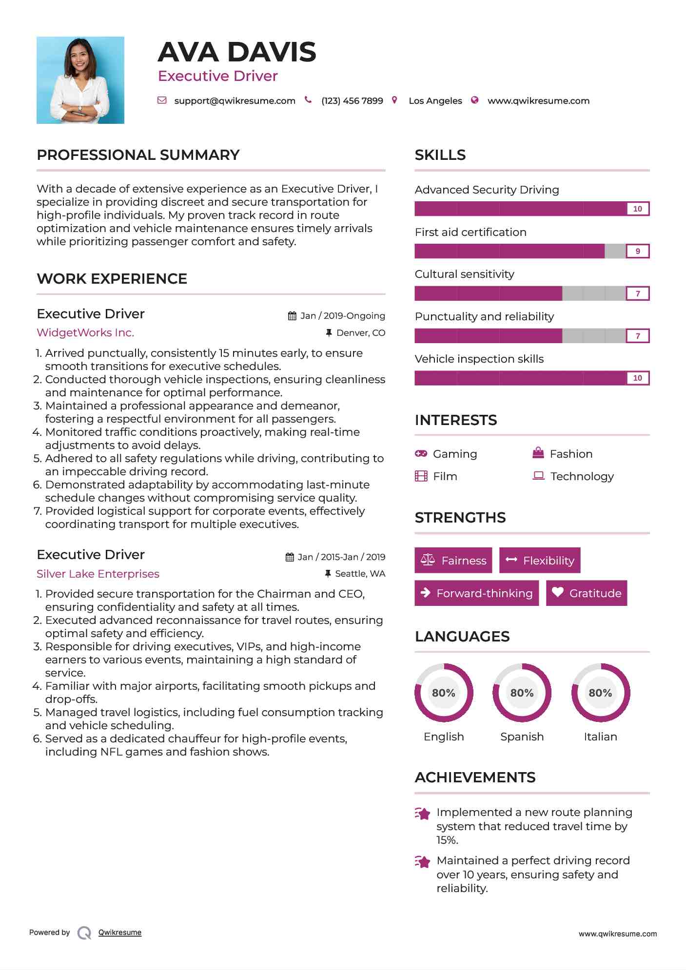 Executive Driver Resume Template