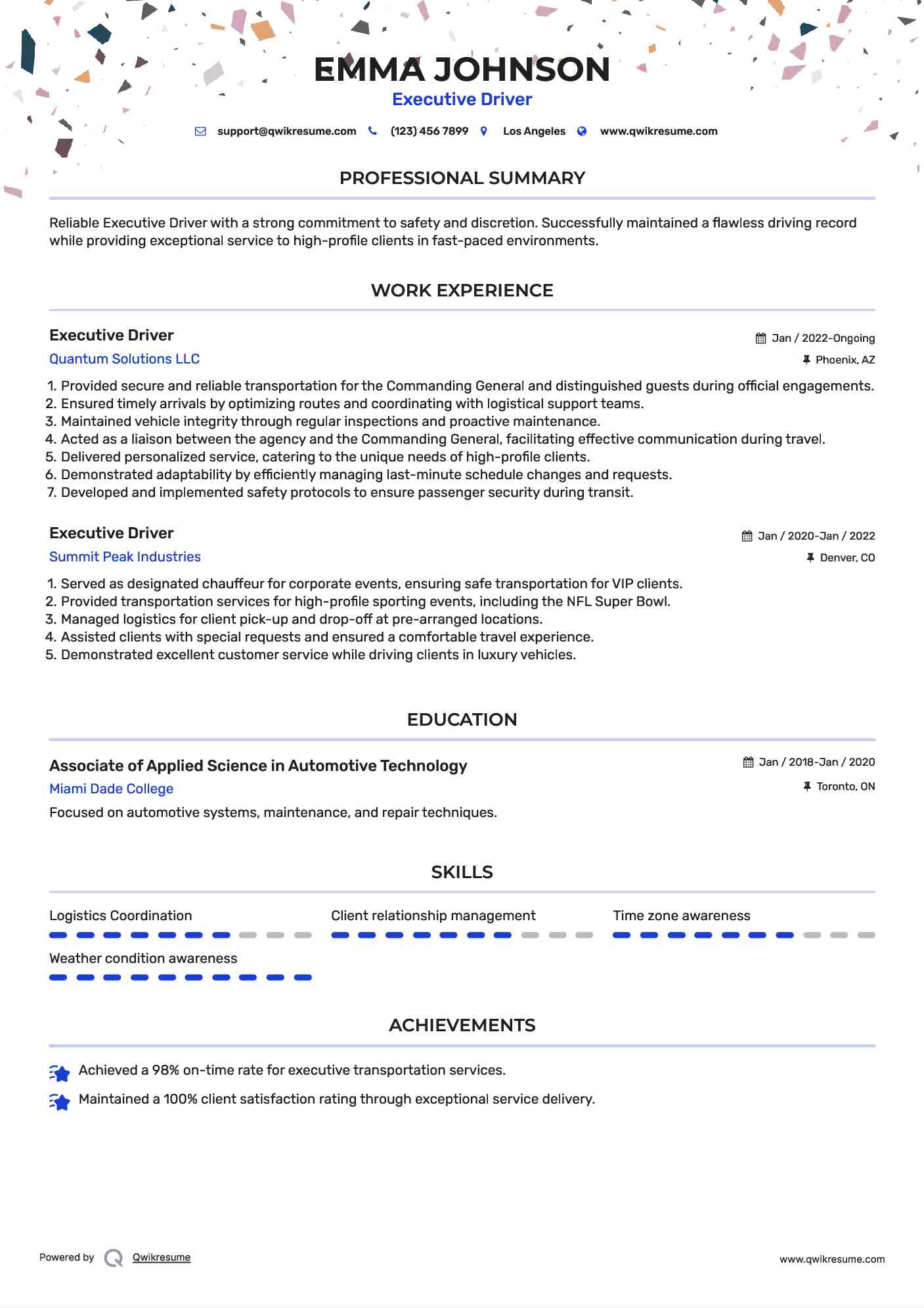 Executive Driver Resume Example