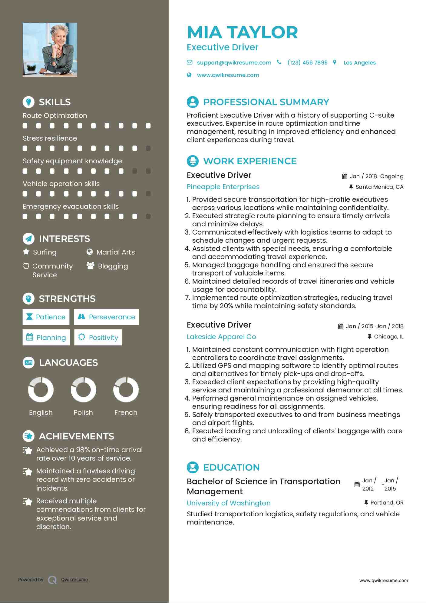 Executive Driver Resume Format