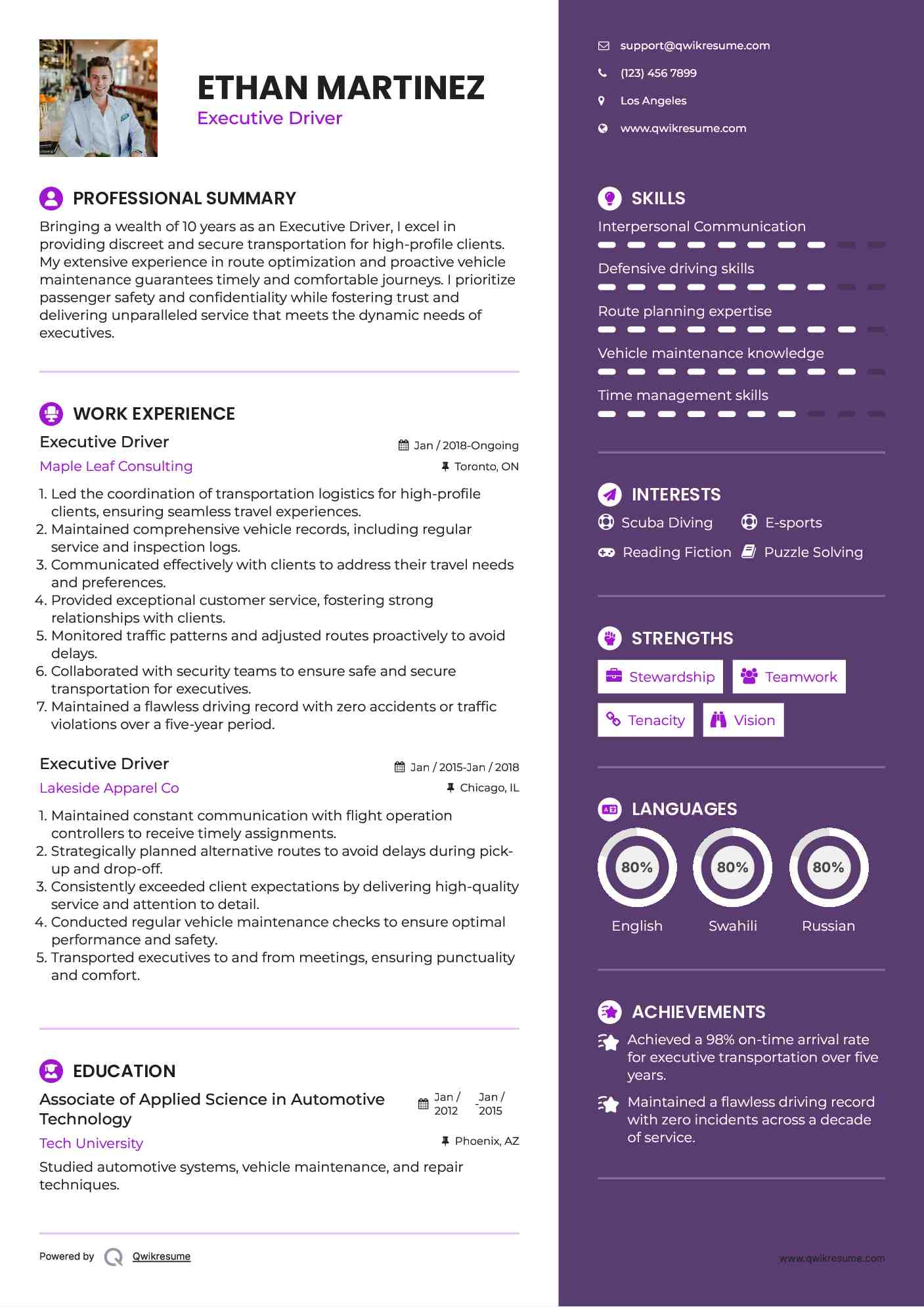 Executive Driver Resume Format