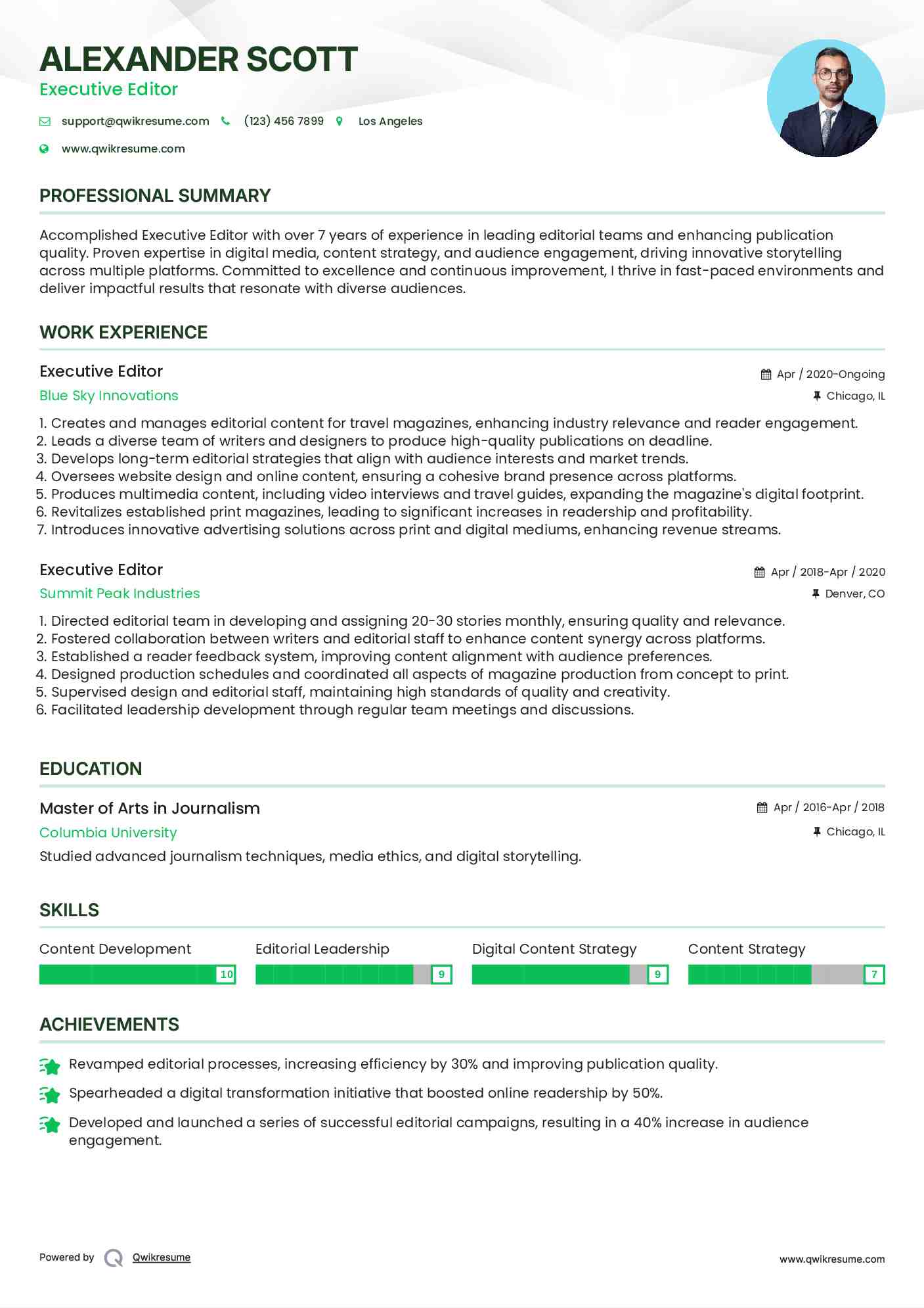 Executive Editor Resume Example