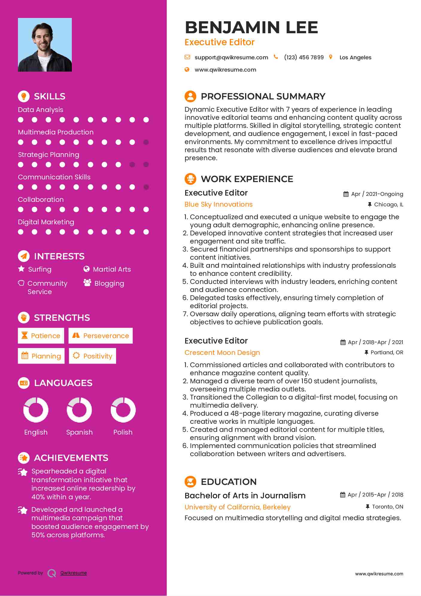 Executive Editor Resume Format