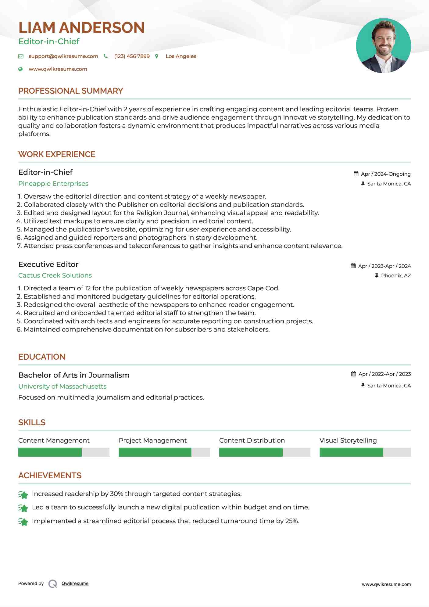 Editor-in-Chief Resume Template