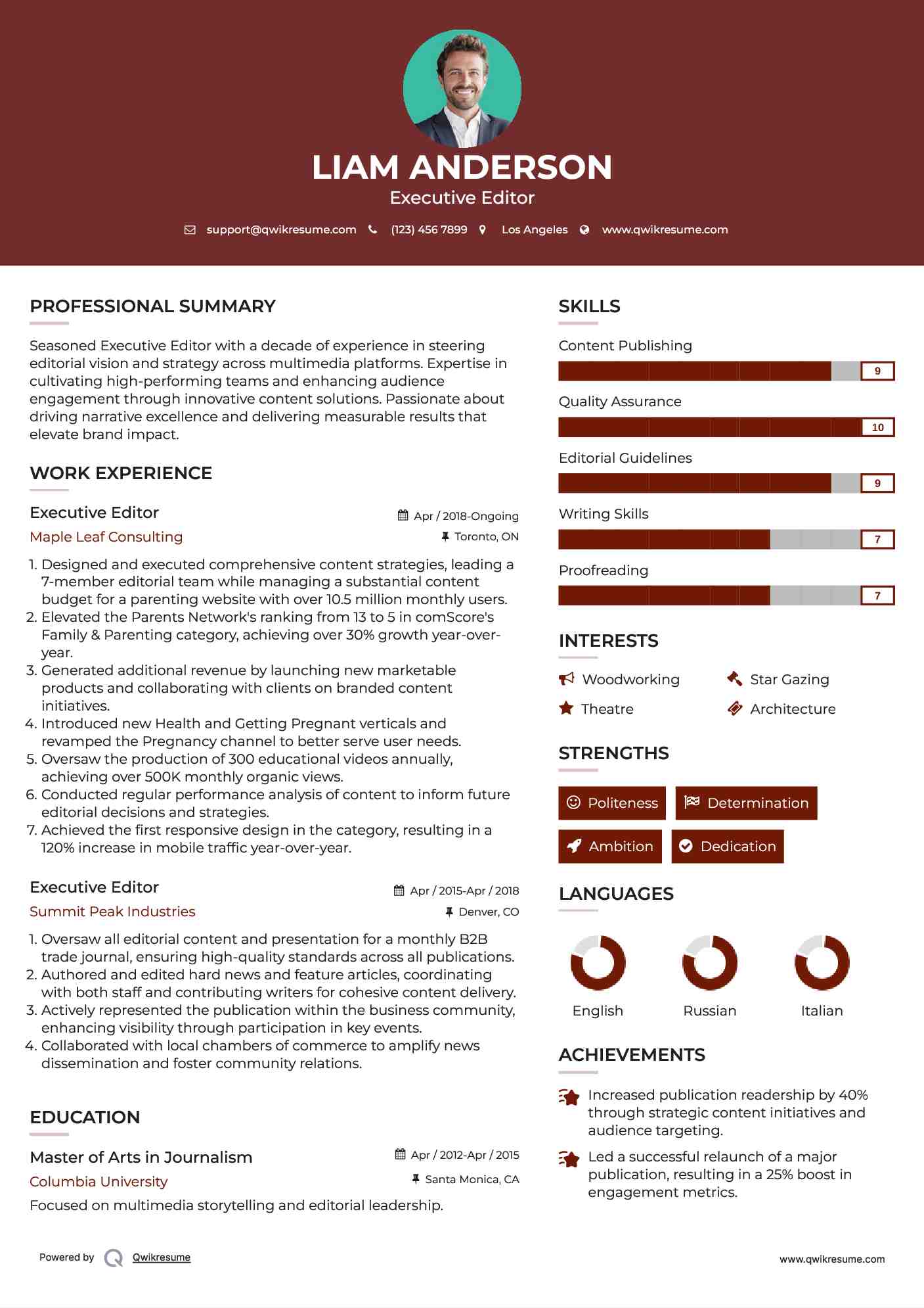 Executive Editor Resume Example