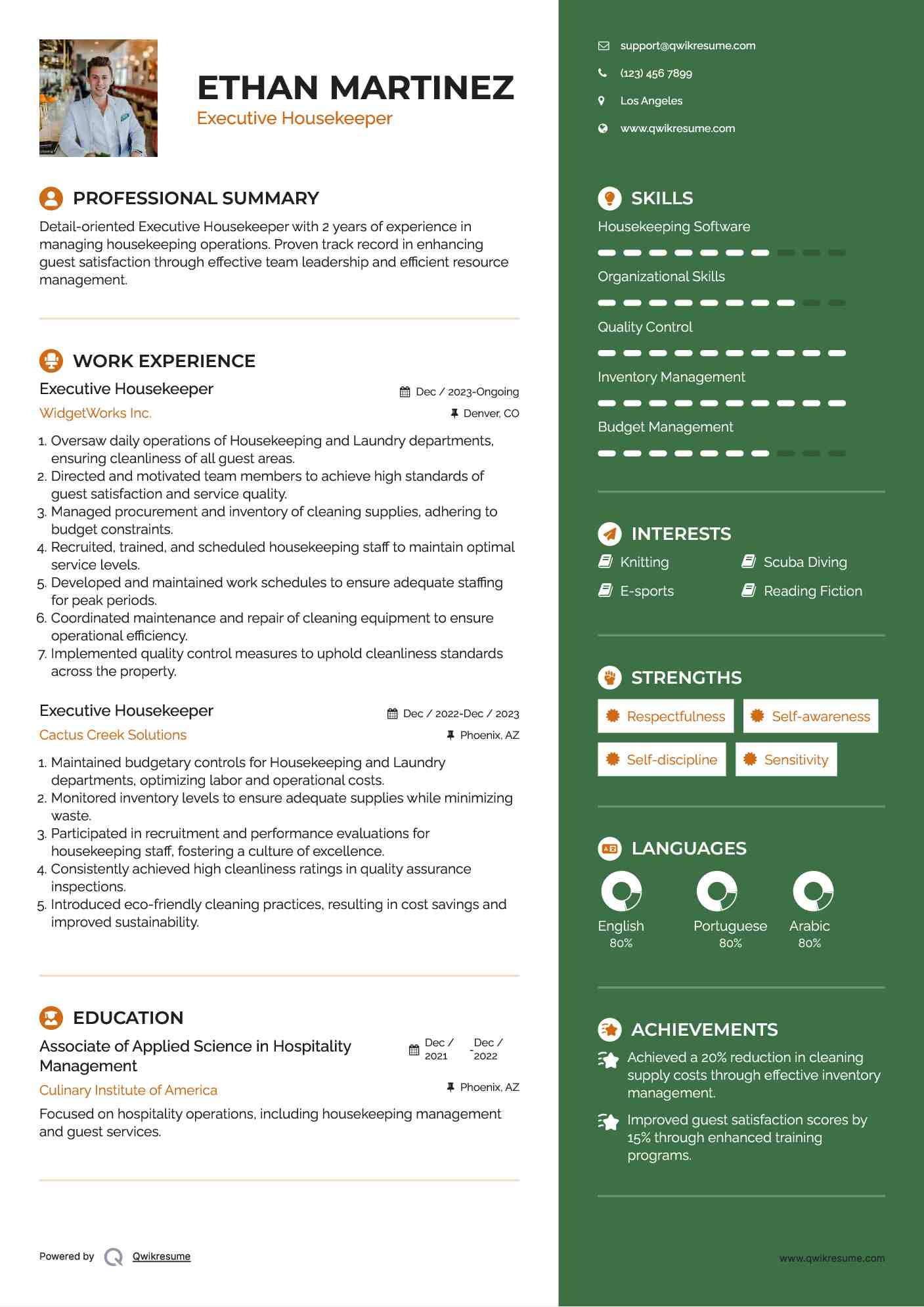 Executive Housekeeper Resume Samples QwikResume