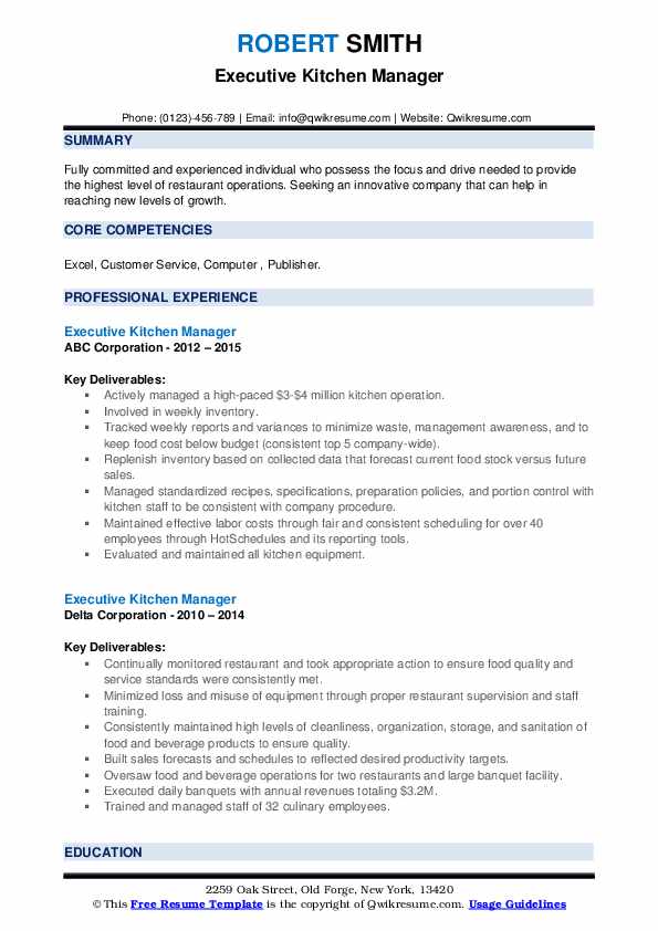 Executive Kitchen Manager Resume - Executive Kitchen Manager 1622719423 Pdf 