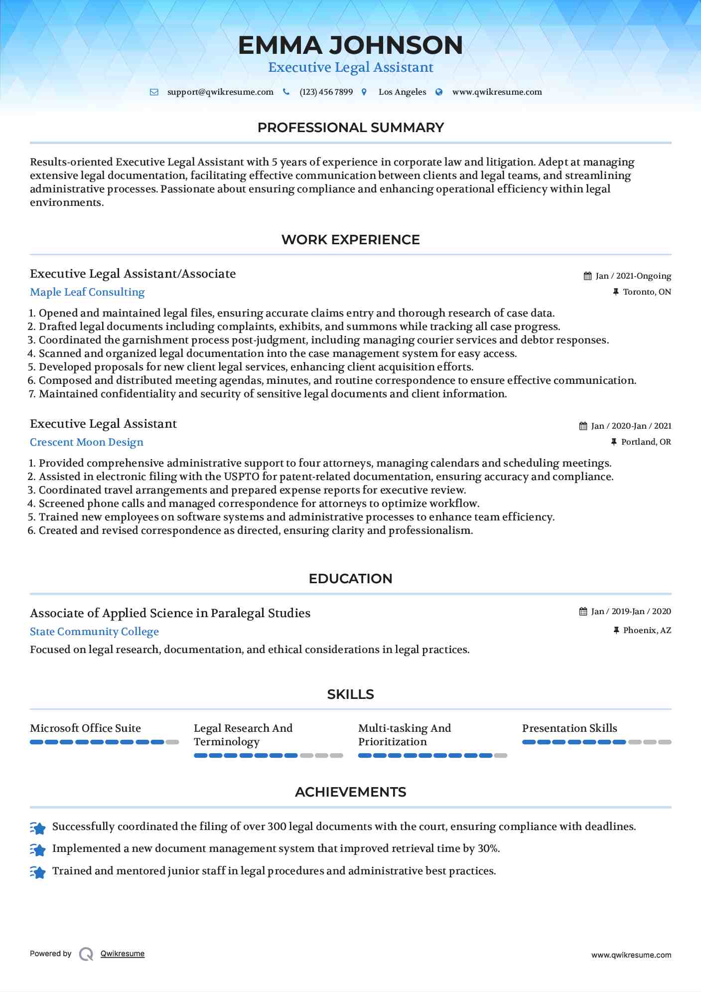 Executive Legal Assistant/Associate  Resume Template