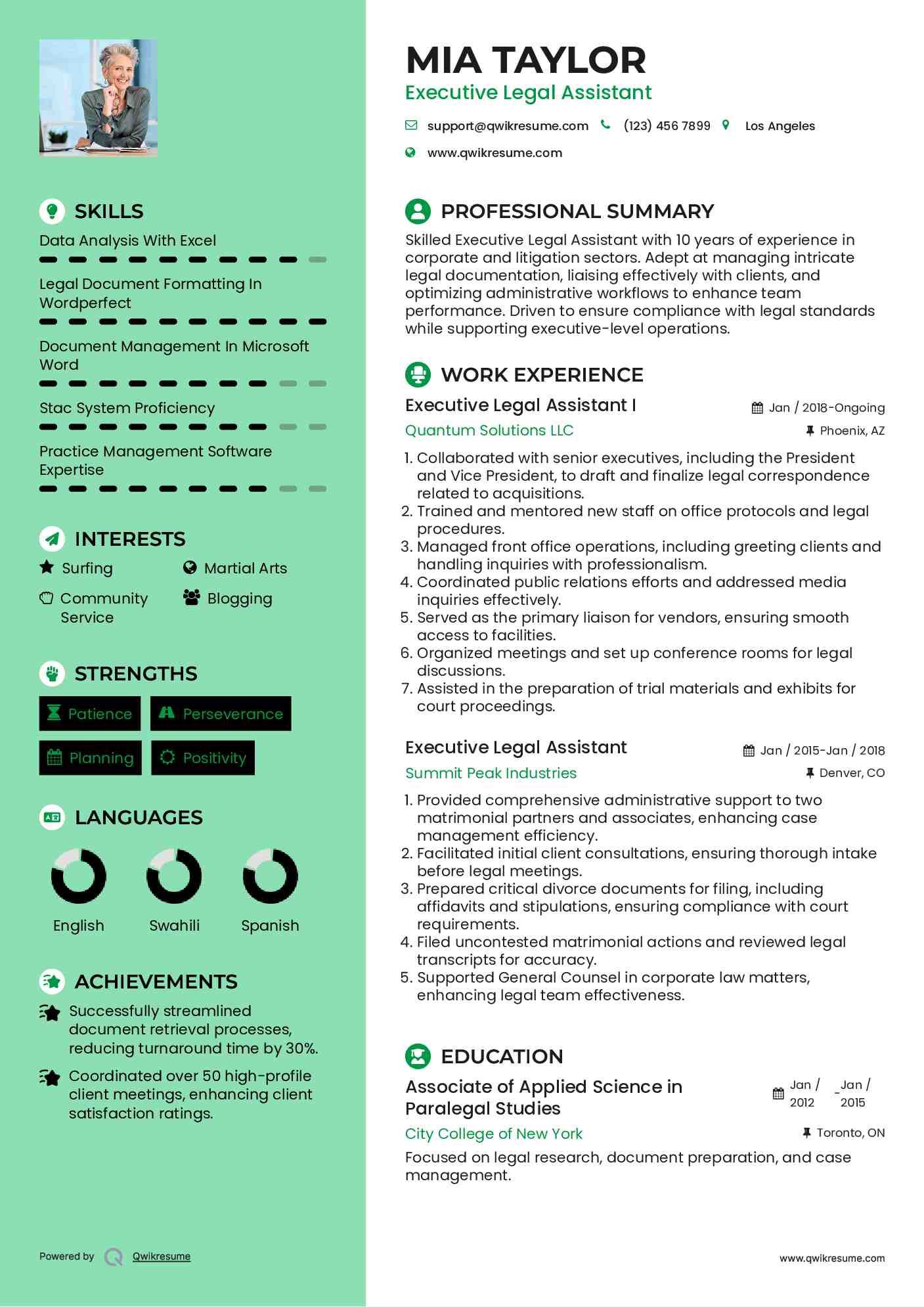 Executive Legal Assistant I Resume Template