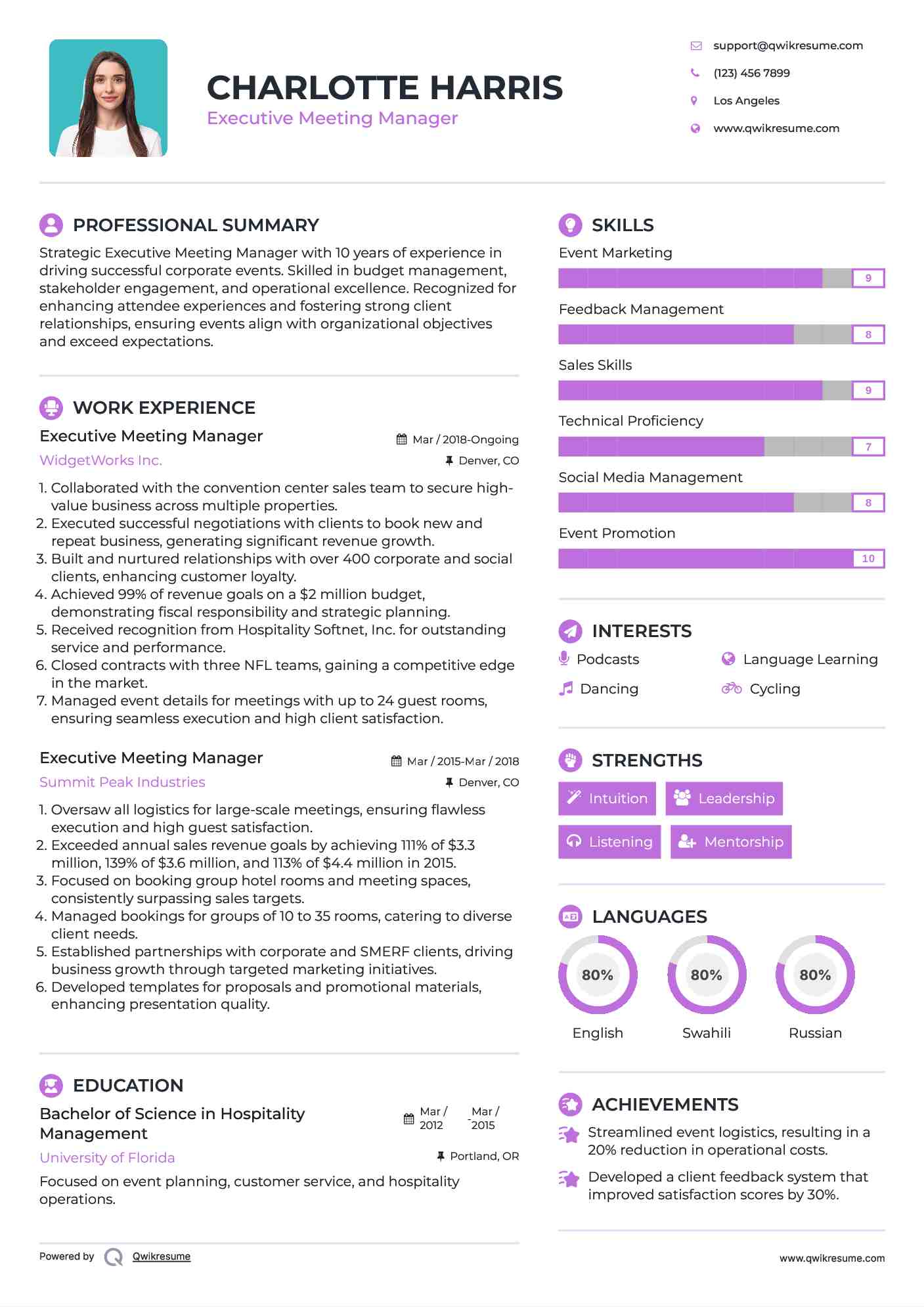 Executive Meeting Manager Resume Example