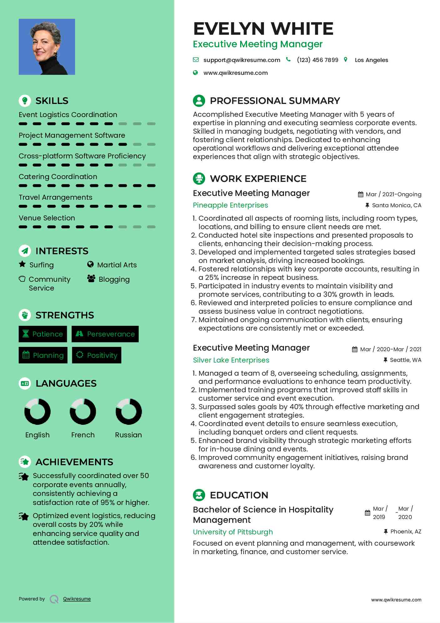 Executive Meeting Manager Resume Sample