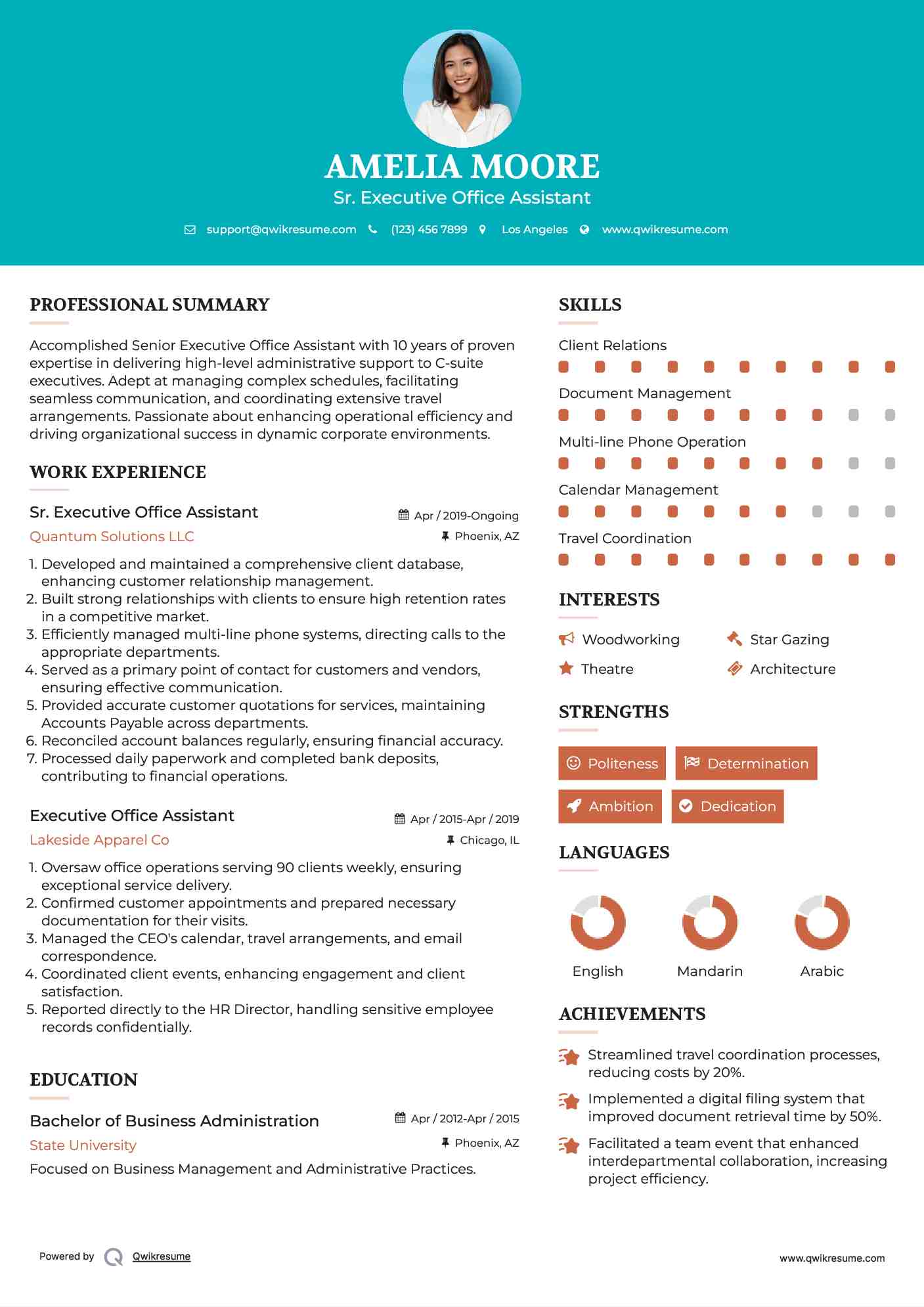 Sr. Executive Office Assistant Resume Sample