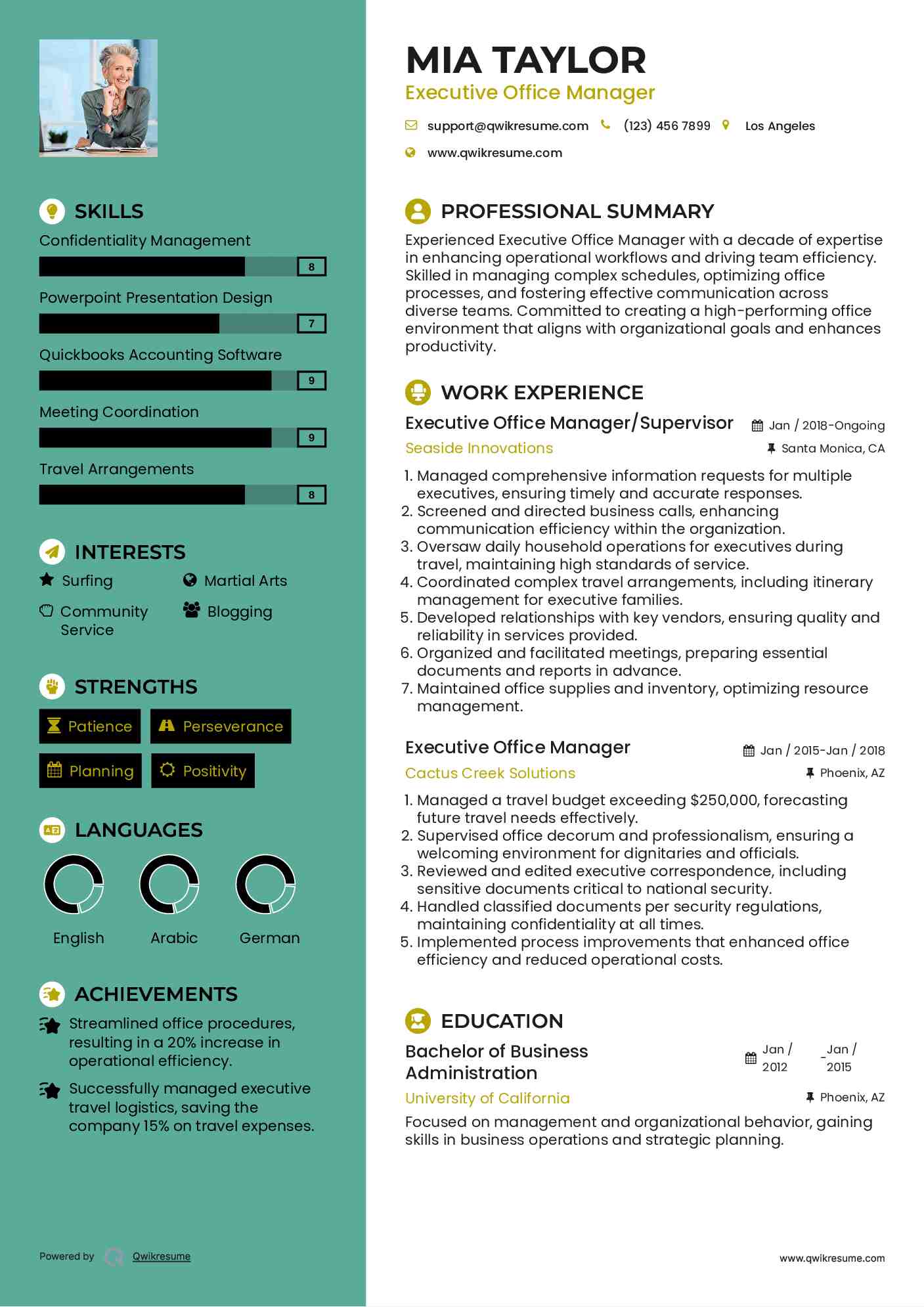 Executive Office Manager/Supervisor Resume Model