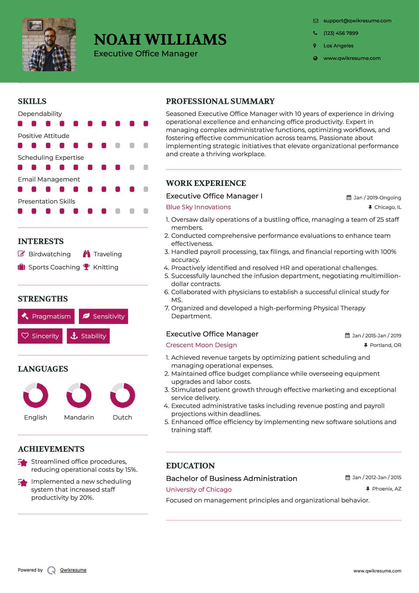 Executive Office Manager I Resume Template