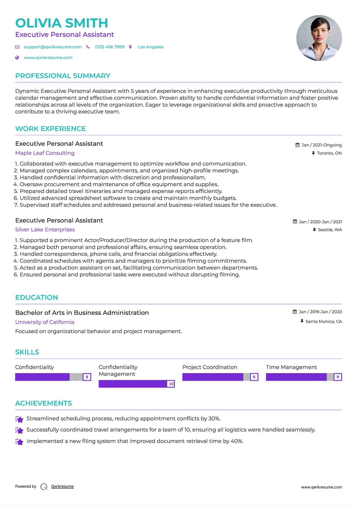 Executive Personal Assistant Resume Example