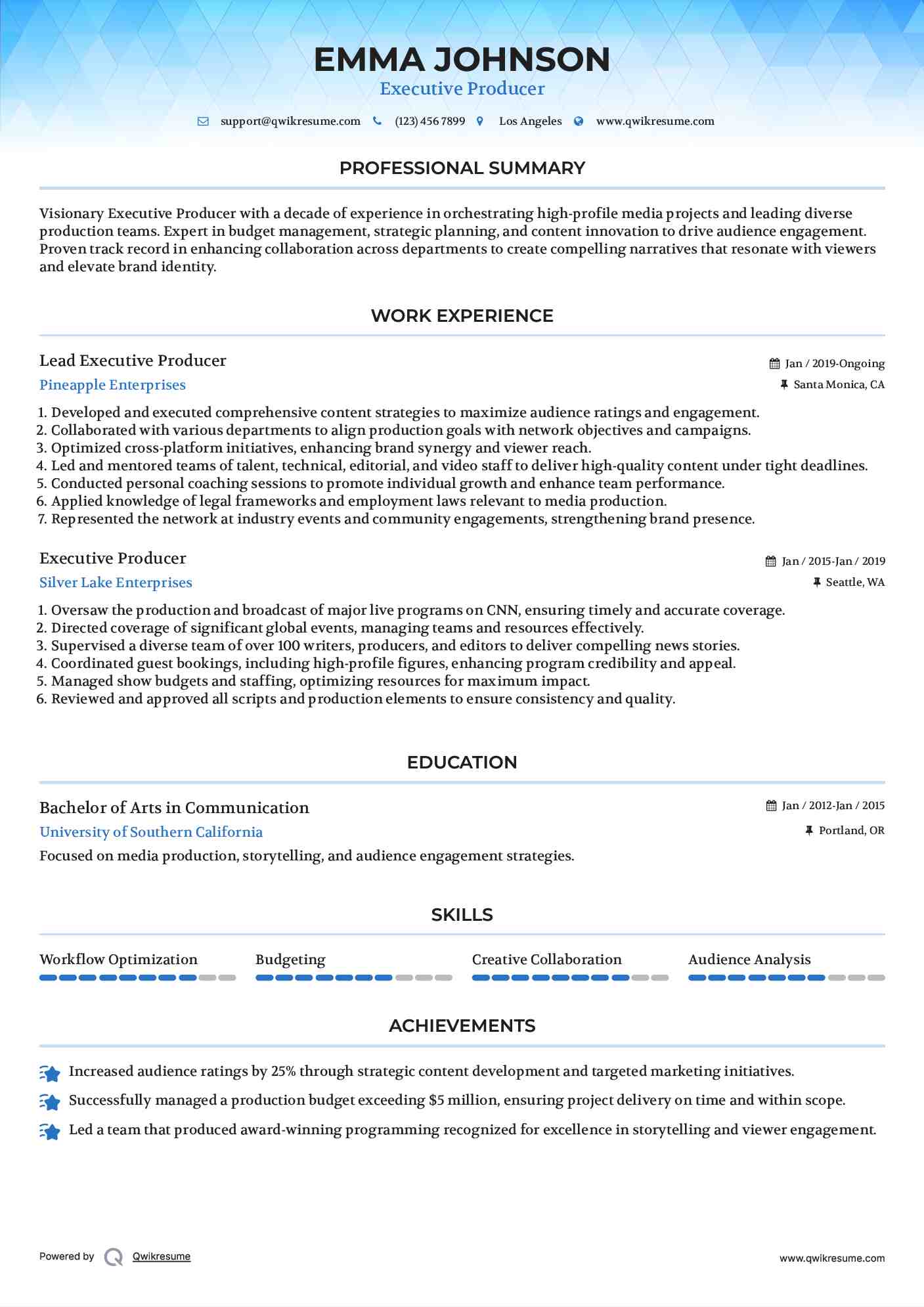 Lead Executive Producer Resume Format