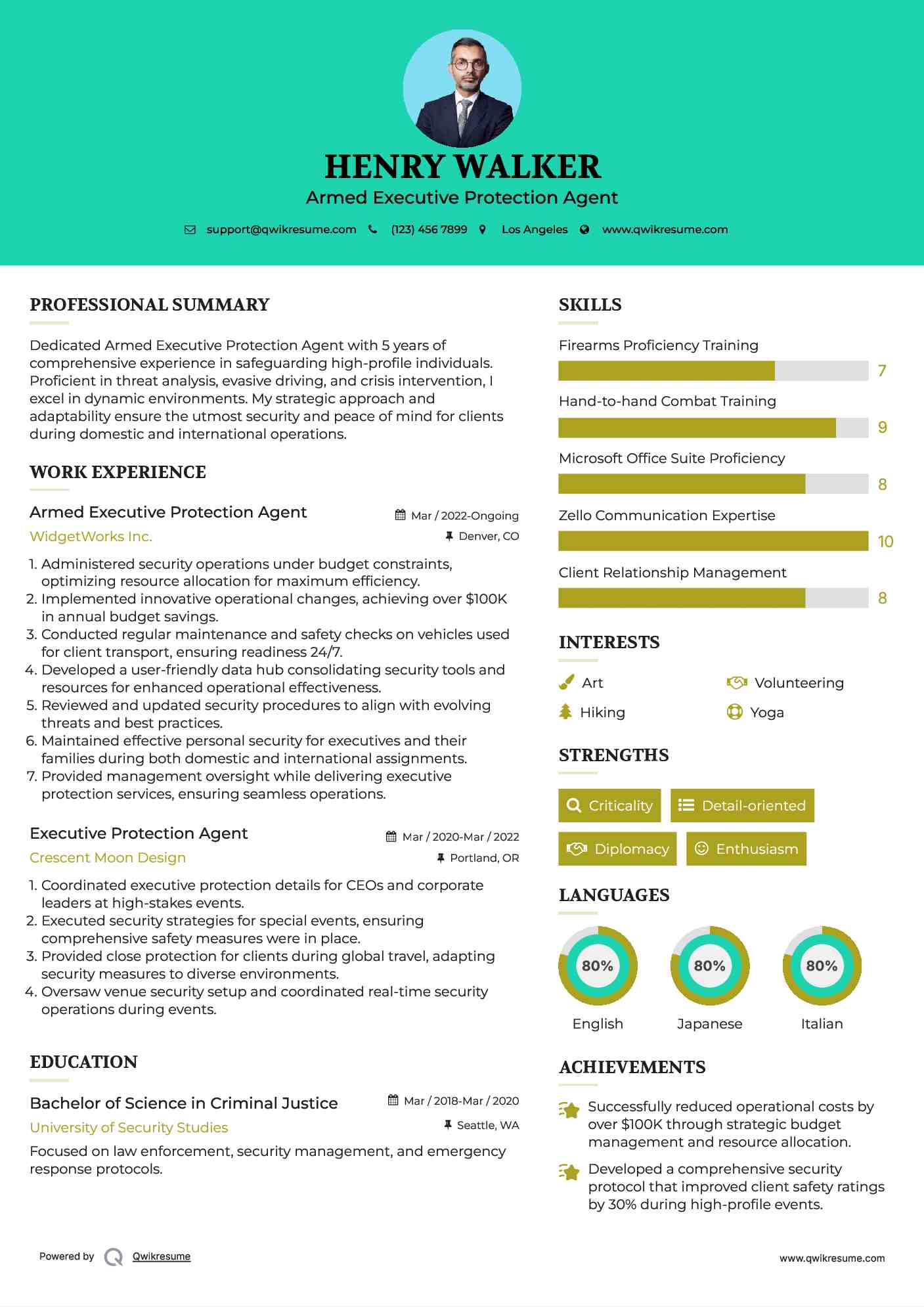 Armed Executive Protection Agent Resume Template