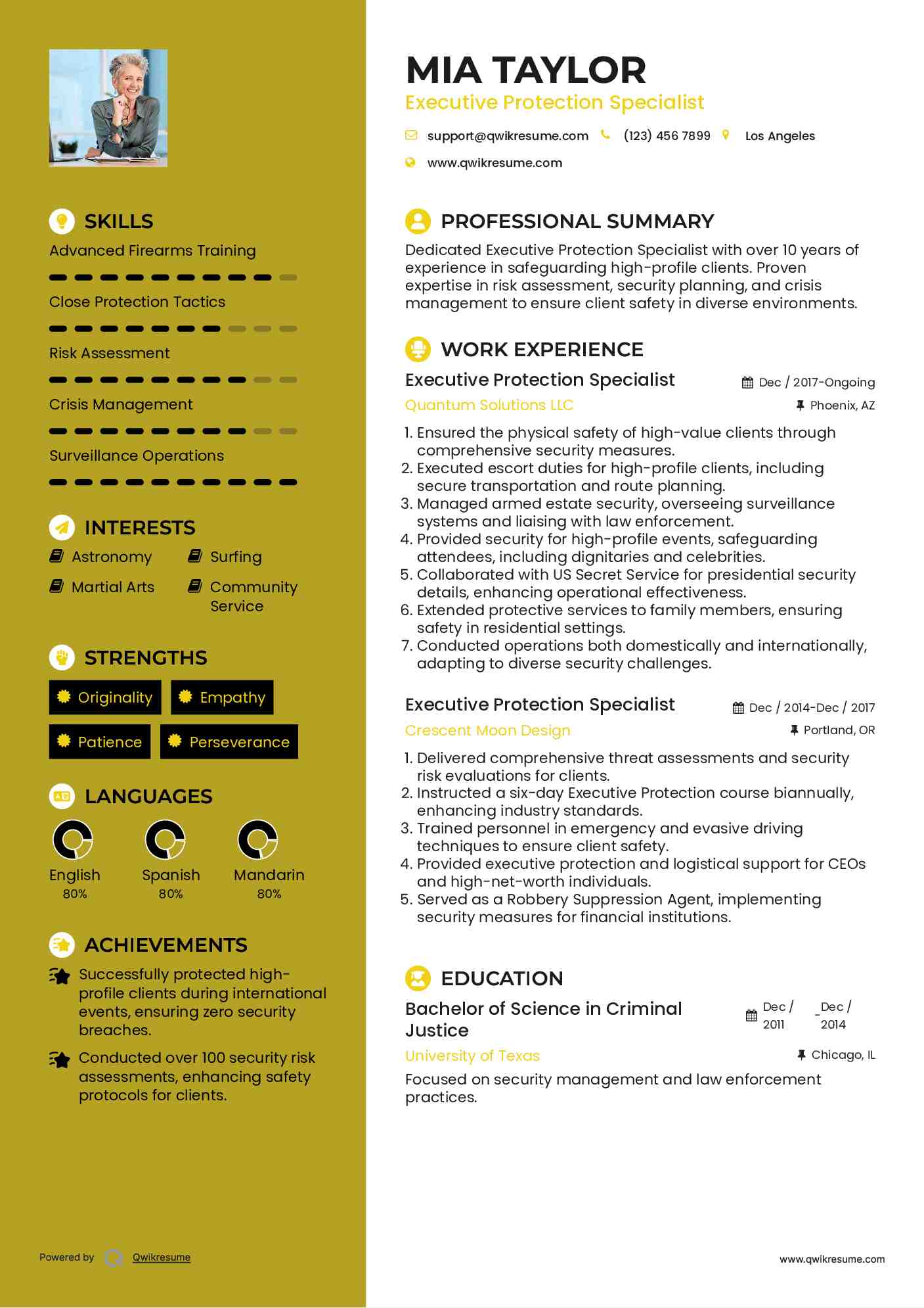 Executive Protection Specialist Resume Format