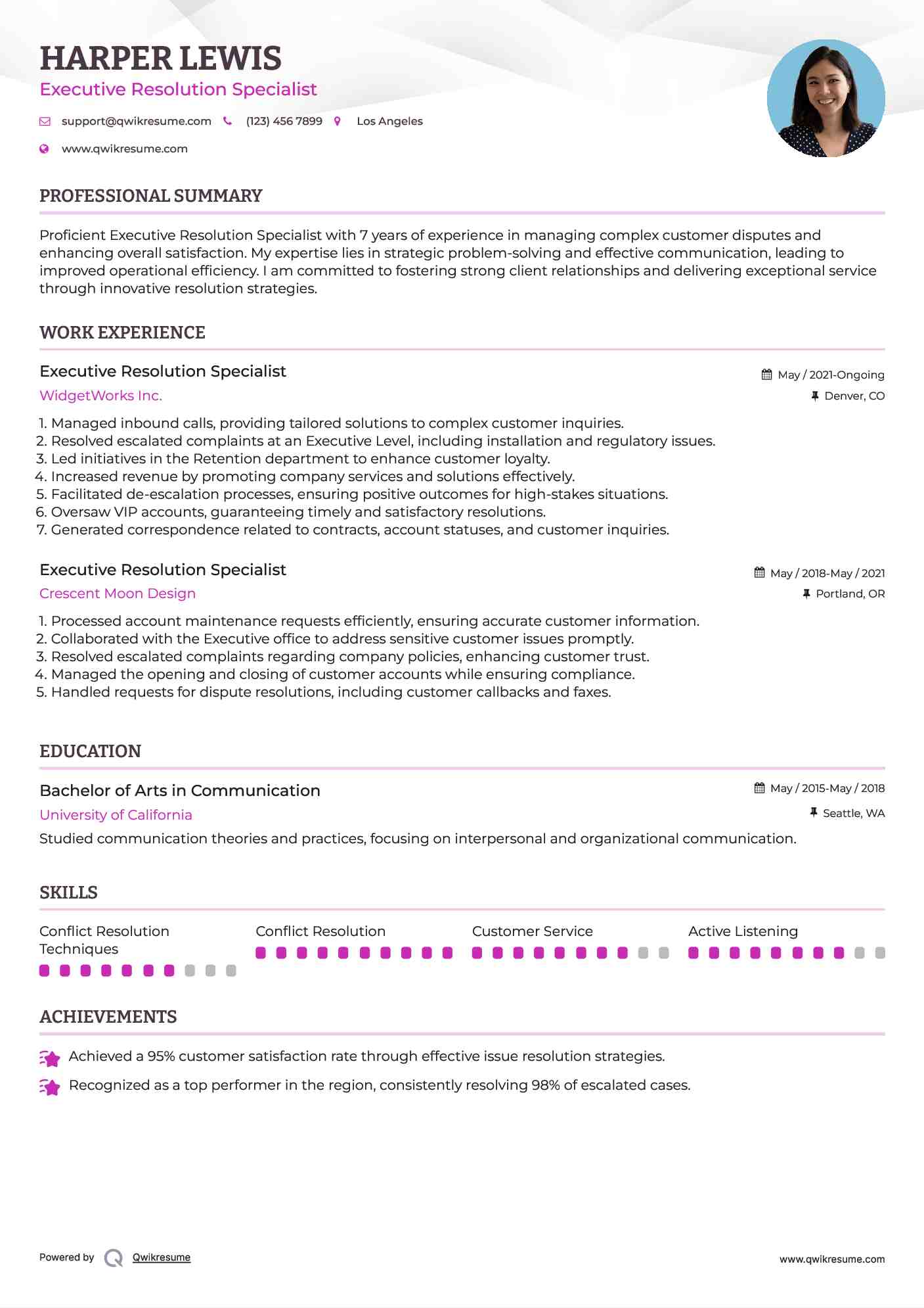 Executive Resolution Specialist Resume Format