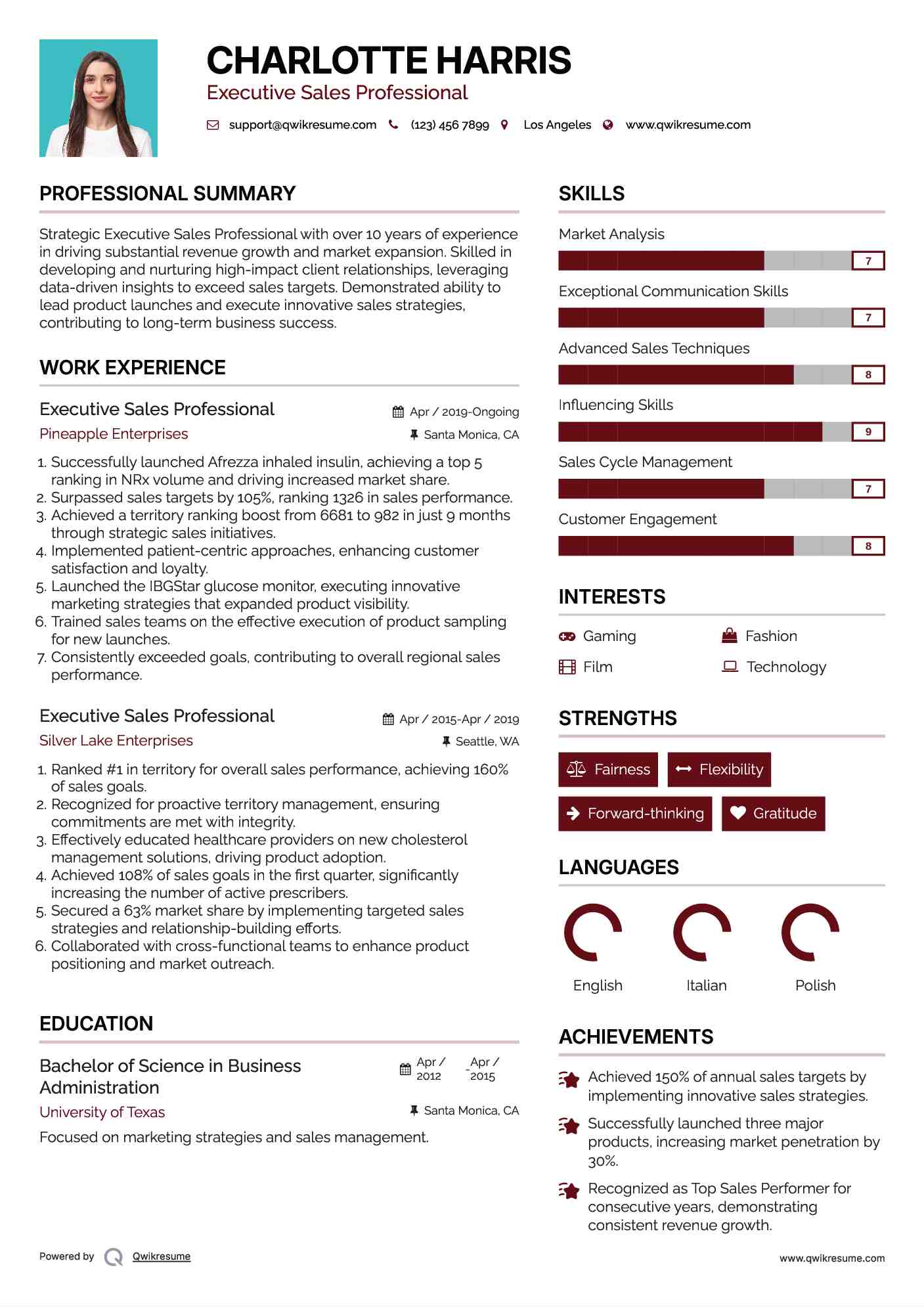 Executive Sales Professional Resume Template