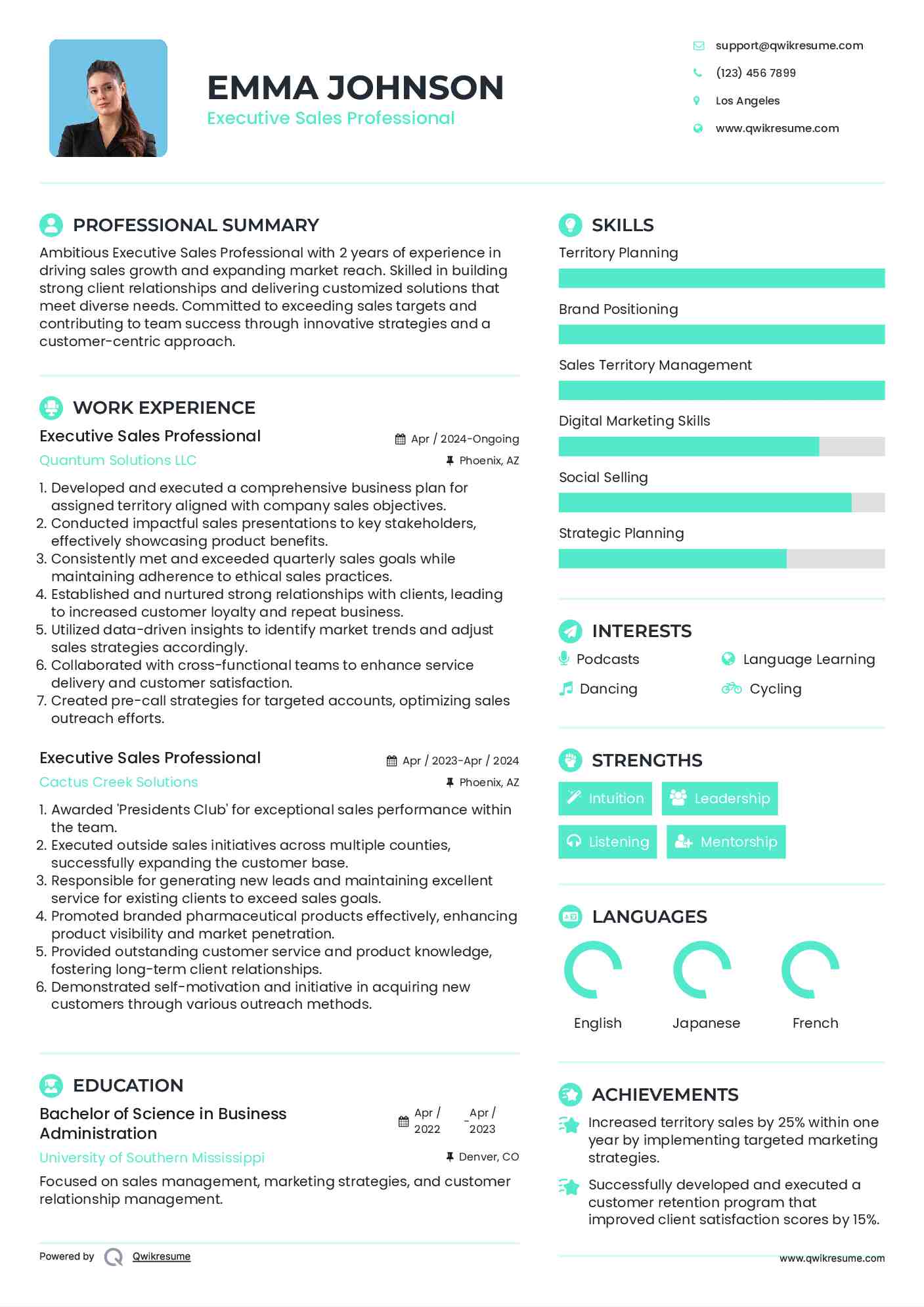 Executive Sales Professional Resume Template