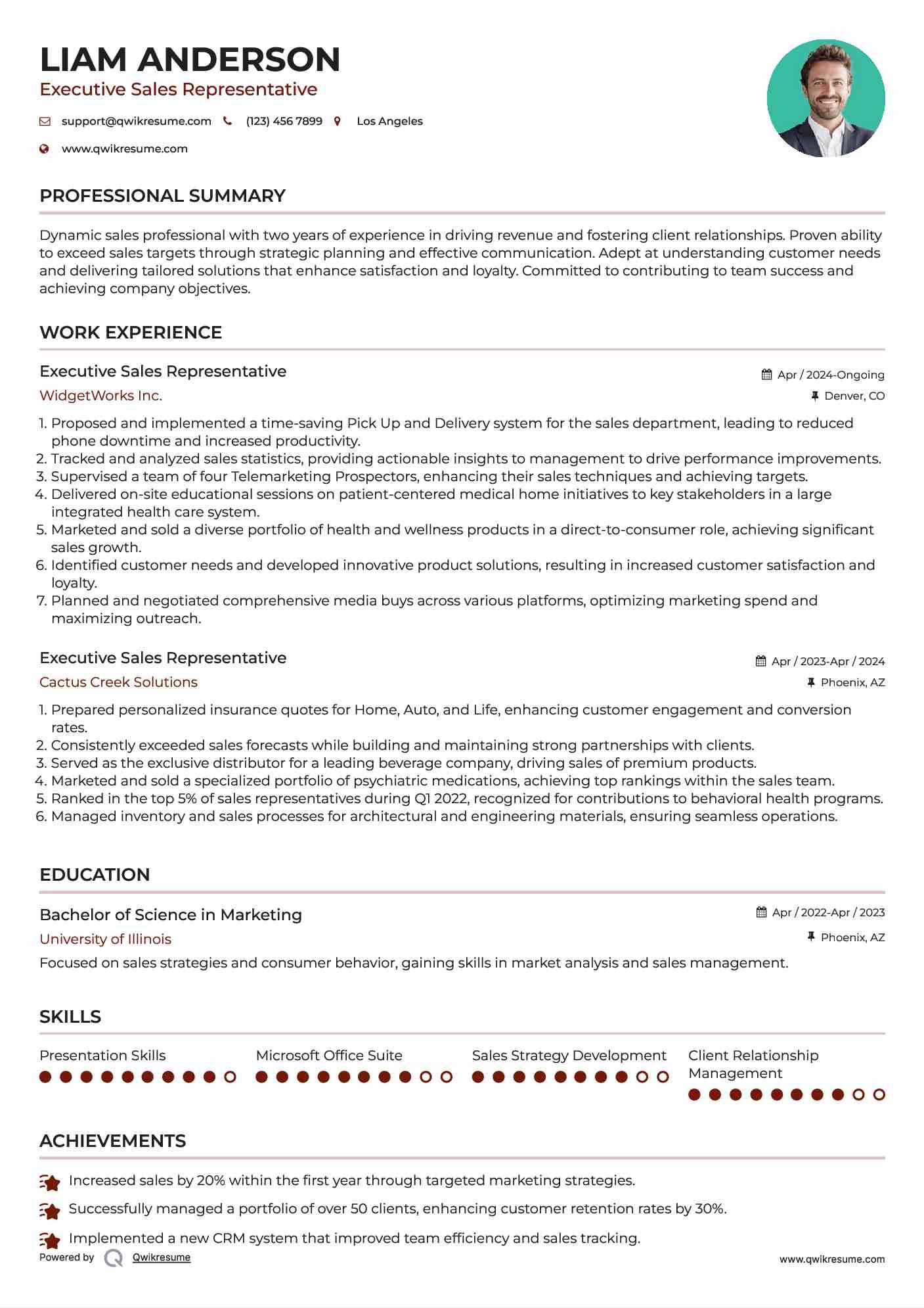 Executive Sales Representative Resume Model