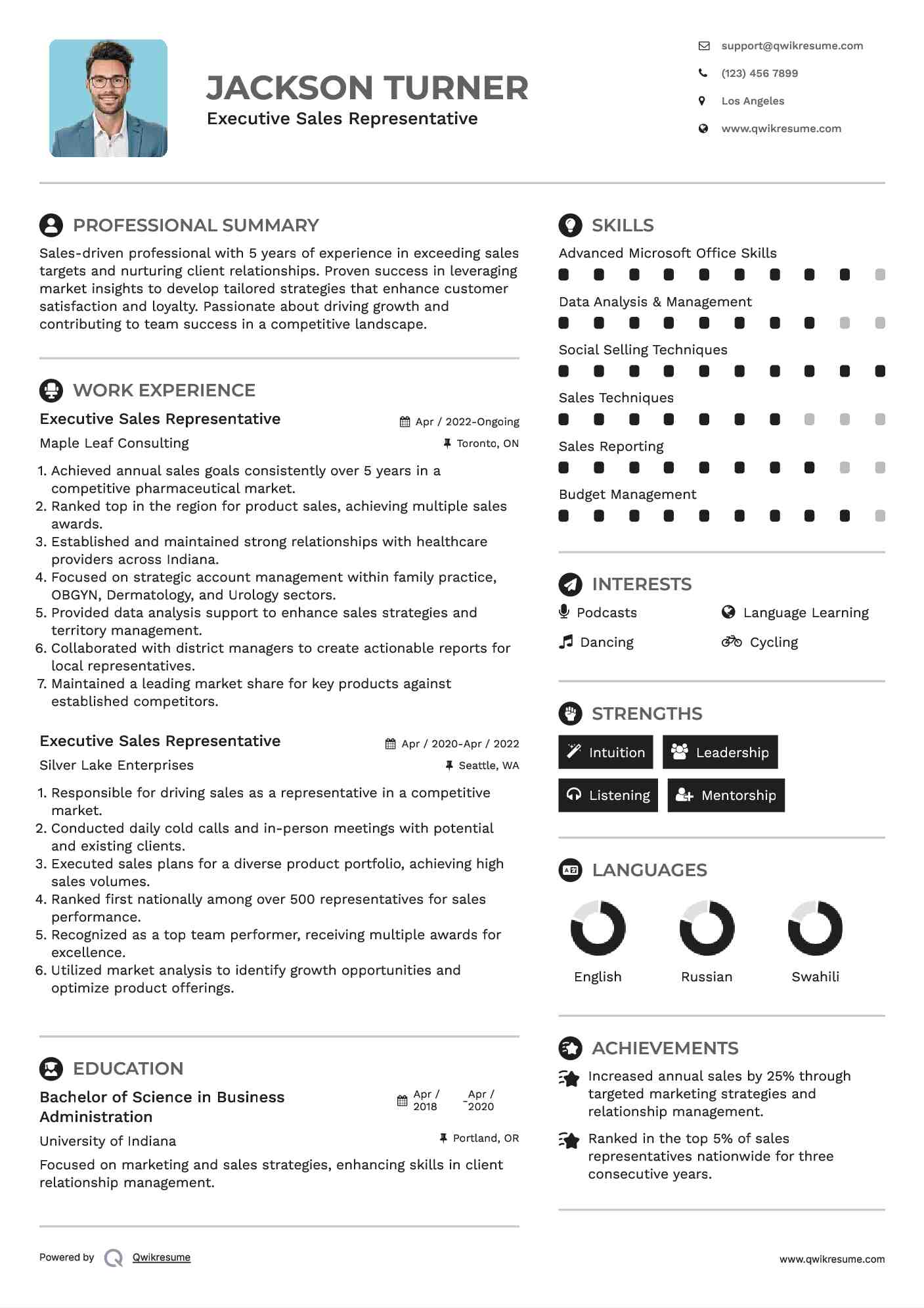 Executive Sales Representative Resume Sample