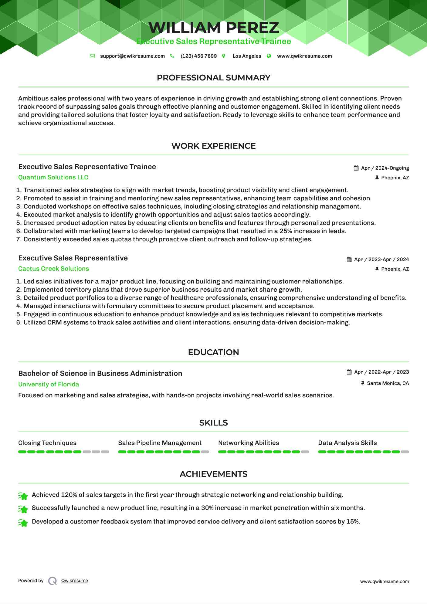 Executive Sales Representative Trainee Resume Model