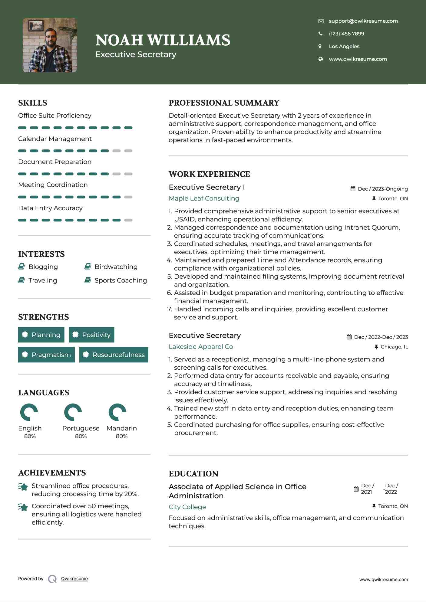 Executive Secretary I Resume Template