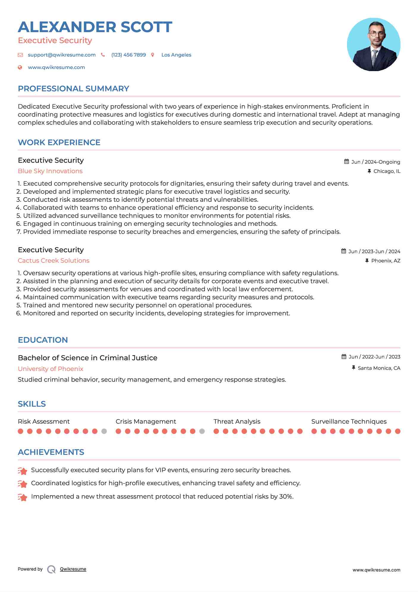 Executive Security Resume Model