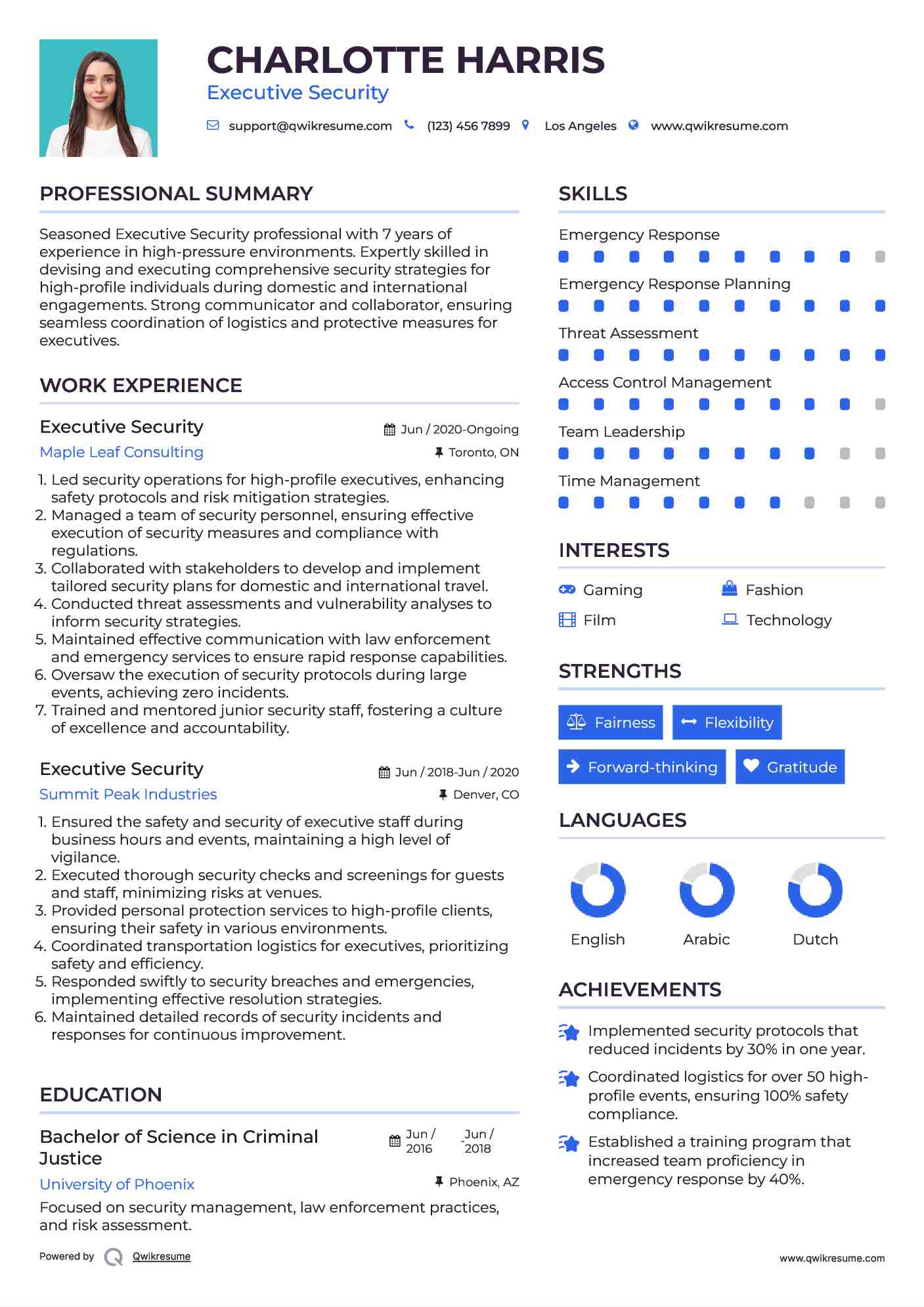 Executive Security Resume Model