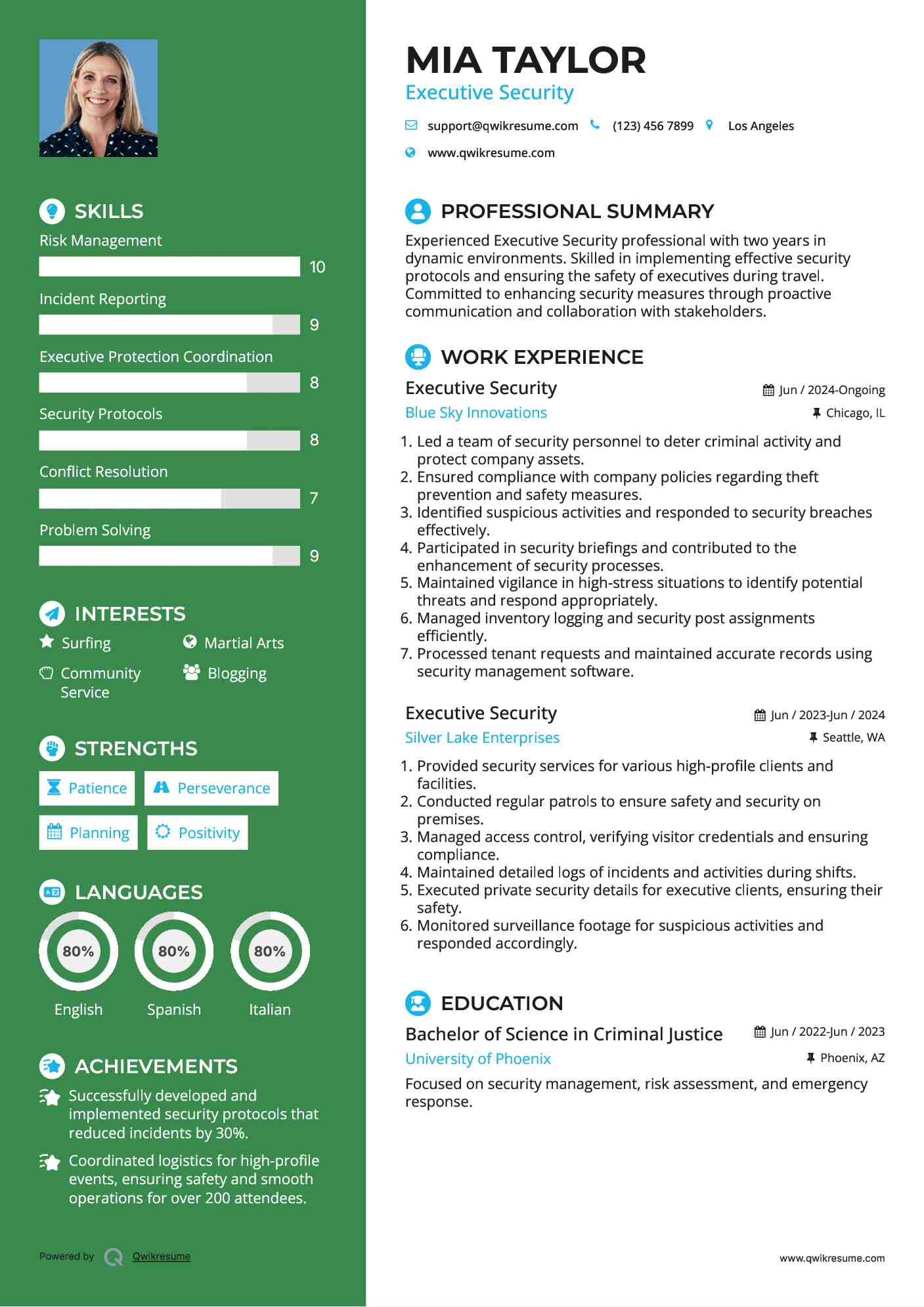 Executive Security Resume Example