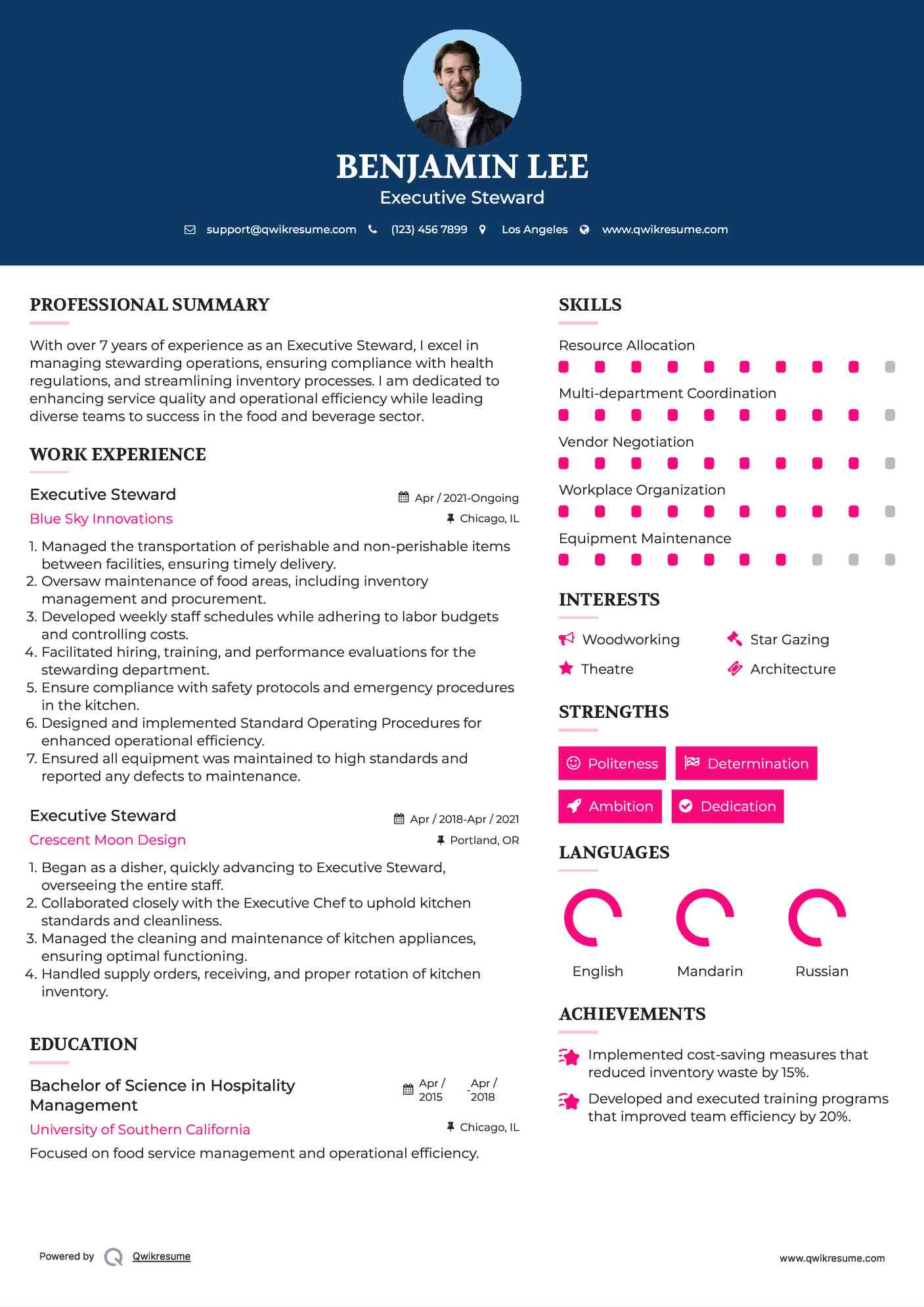 Executive Steward Resume Format