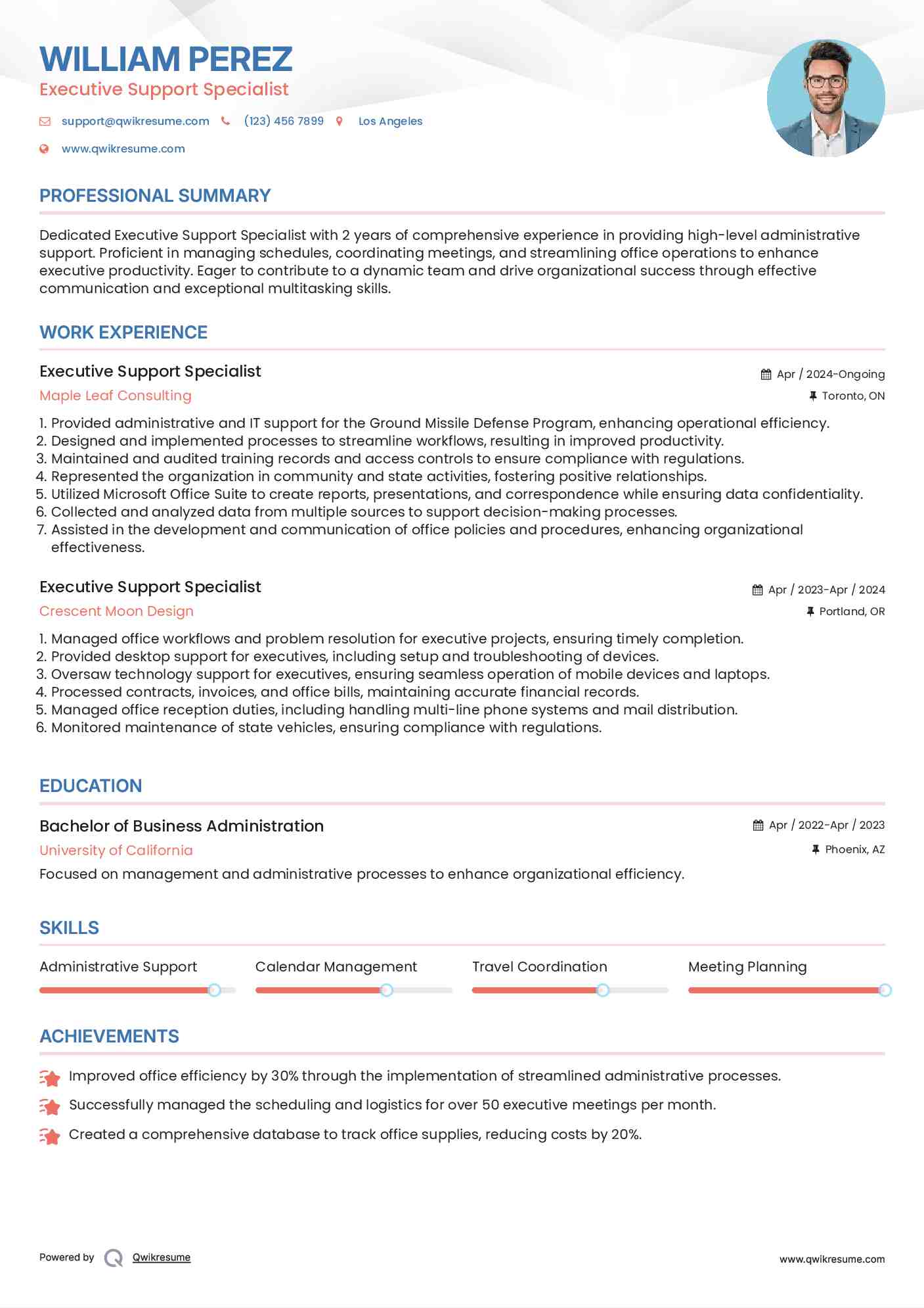 Executive Support Specialist Resume Format
