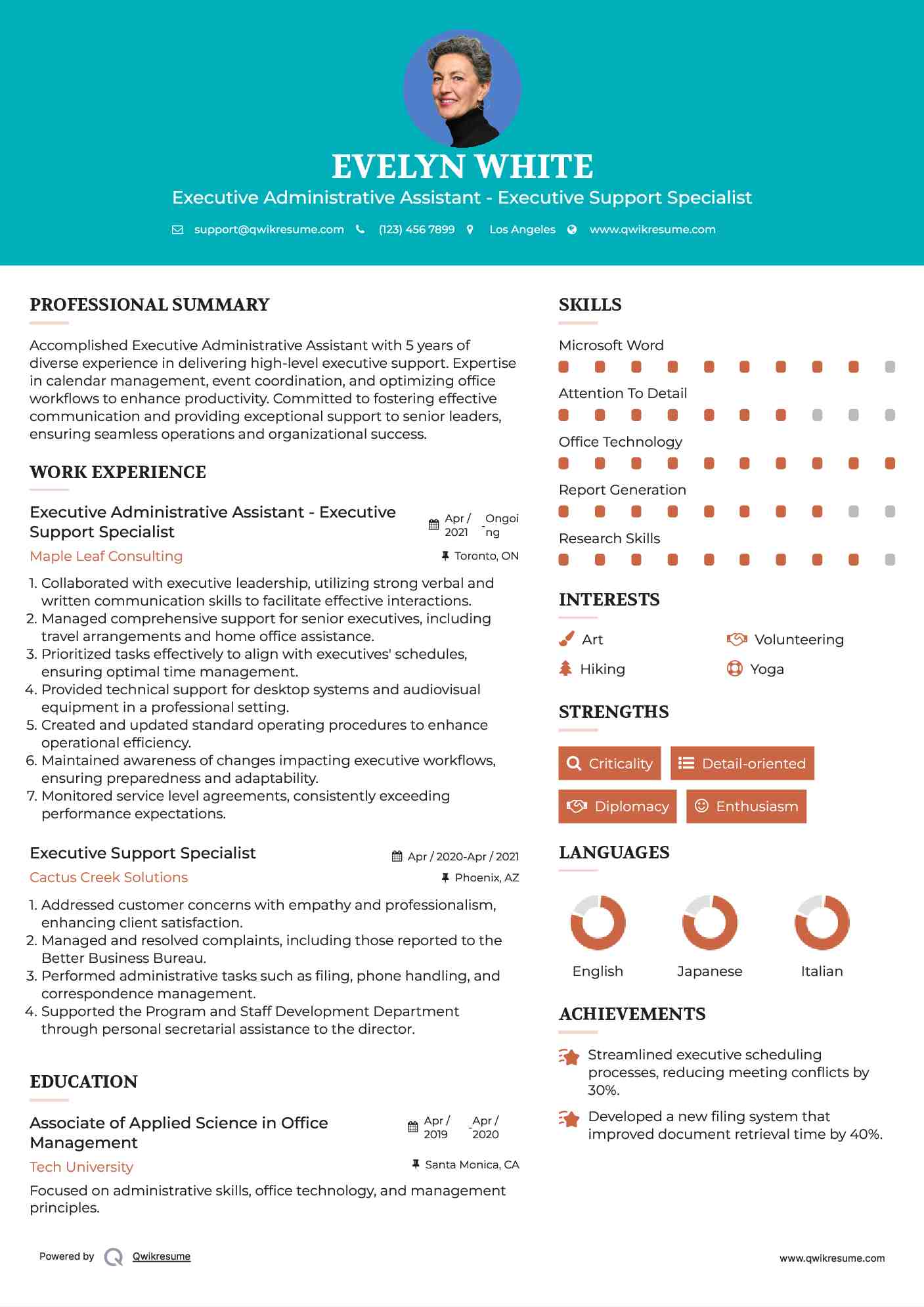 Executive Administrative Assistant - Executive Support Specialist Resume Model