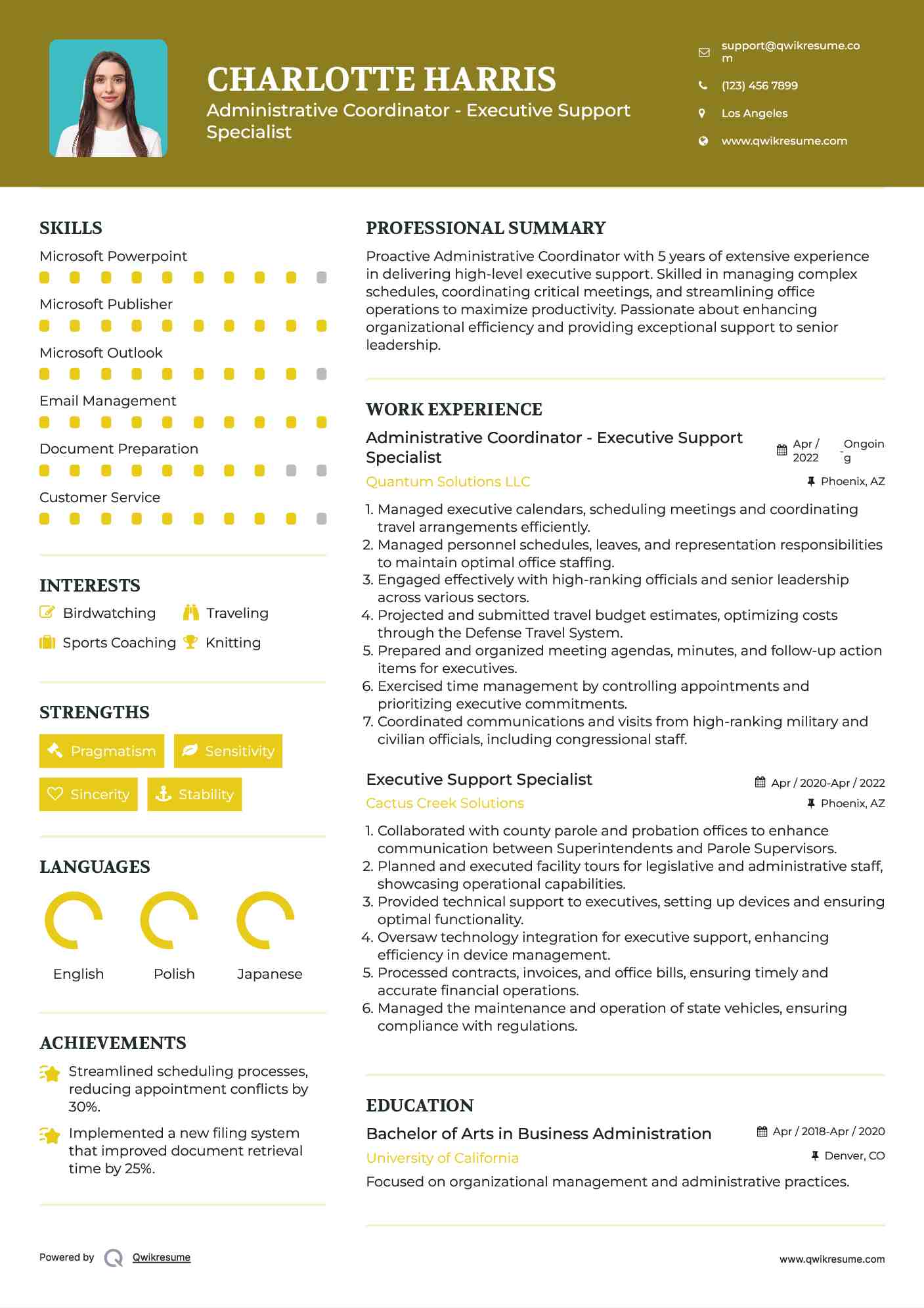 Administrative Coordinator - Executive Support Specialist Resume Model