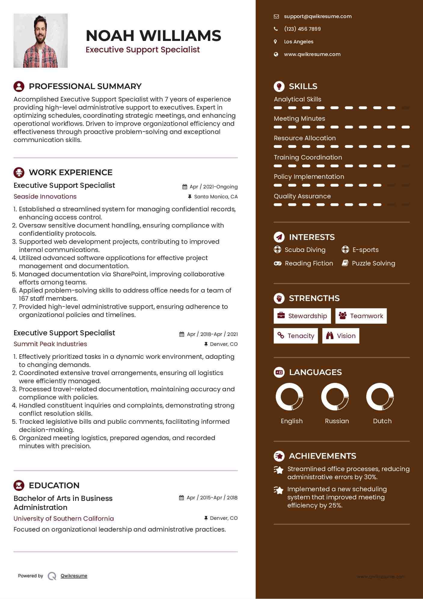 Executive Support Specialist Resume Model
