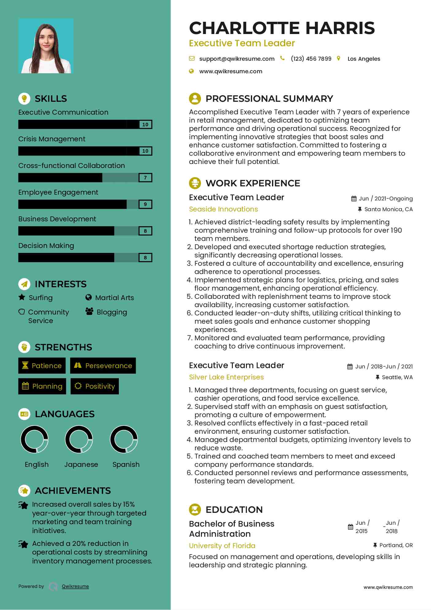 Executive Team Leader Resume Example