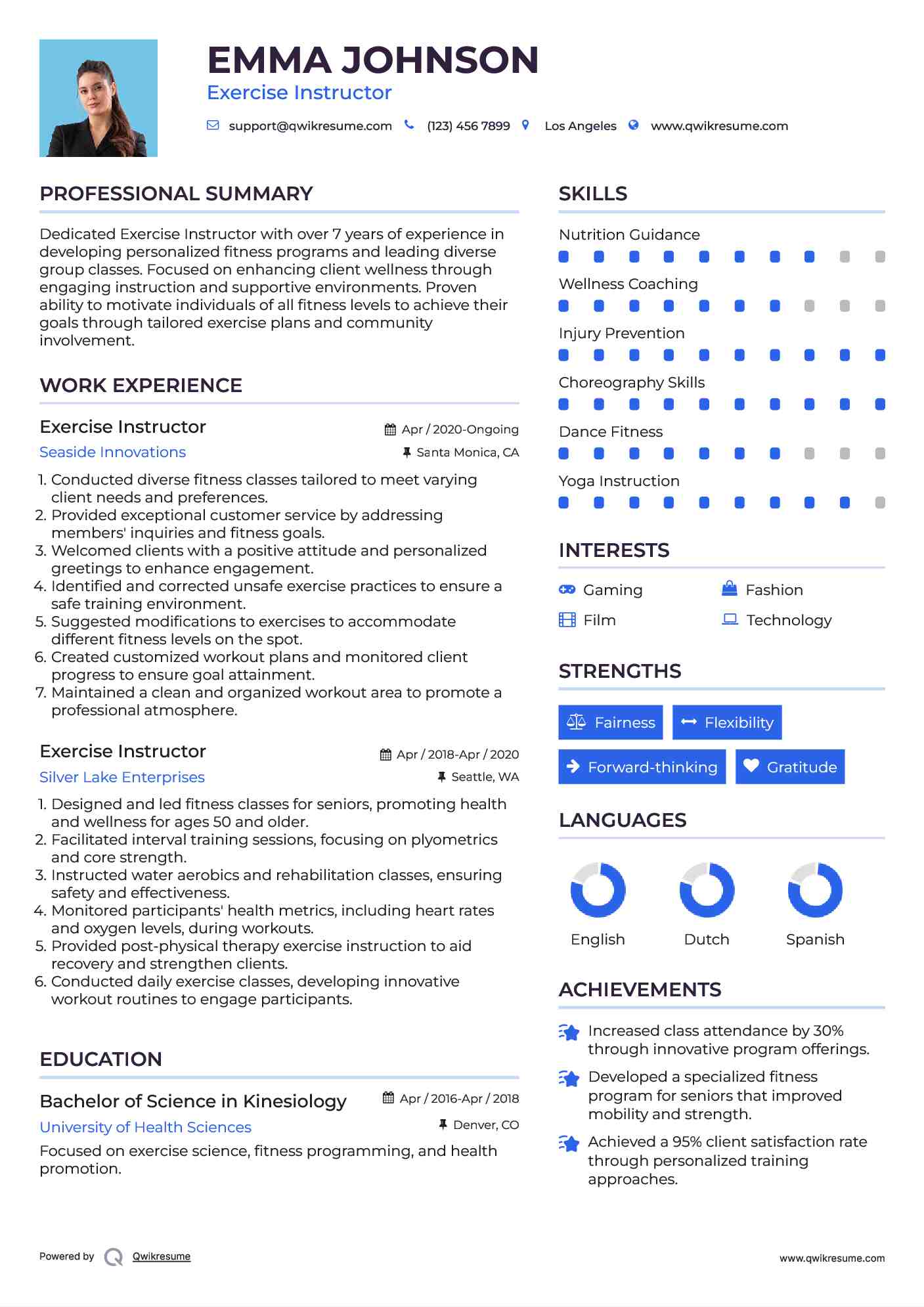 Exercise Instructor Resume Model