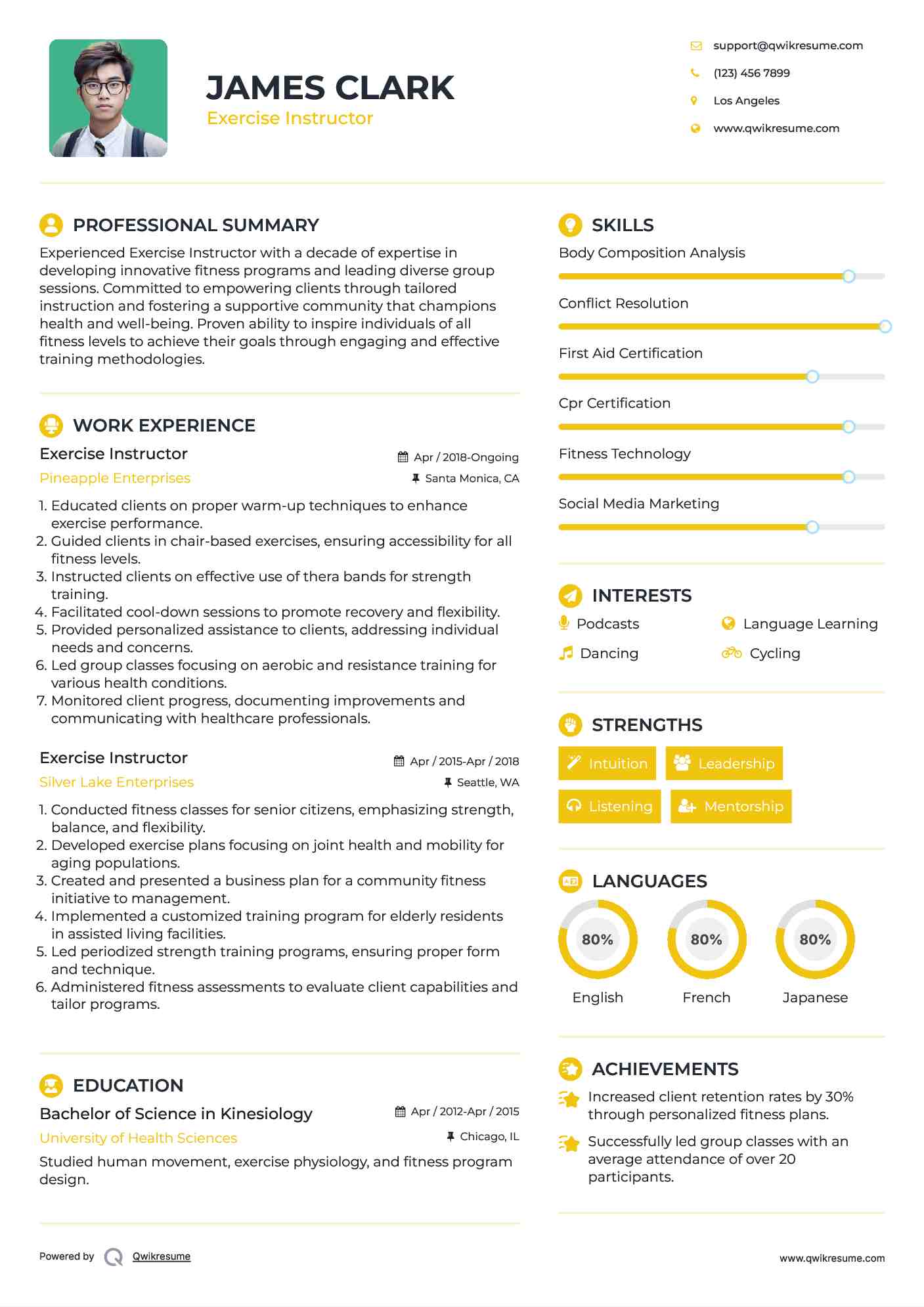 Exercise Instructor Resume Model